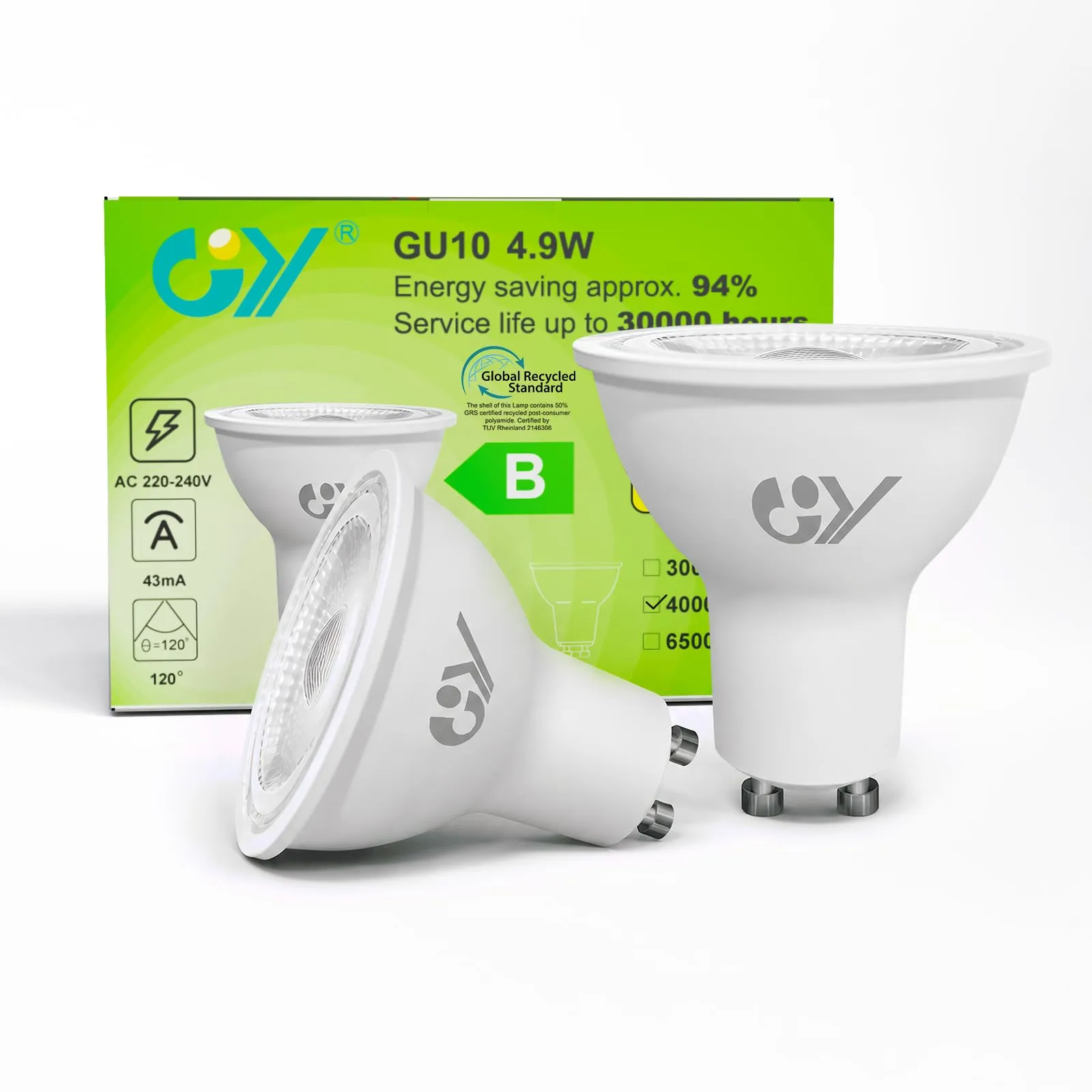 GY Lampadine GU10 LED, 4.9W, 790 Lumen, 4000K Bianco Neutro, Non Dimmerabile, 2 pezzi - immagine 1