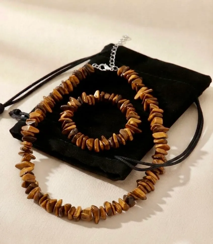 Alchimia Set Collana e Bracciale in Pietre Naturali Chip - Occhio di Tigre - immagine 2