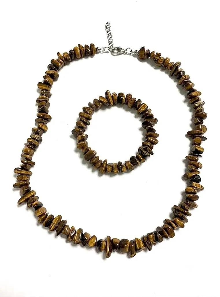 Alchimia Set Collana e Bracciale in Pietre Naturali Chip - Occhio di Tigre - immagine 3
