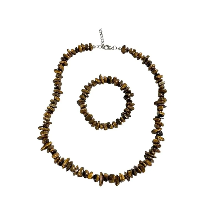 Alchimia Set Collana e Bracciale in Pietre Naturali Chip - Occhio di Tigre - immagine 5