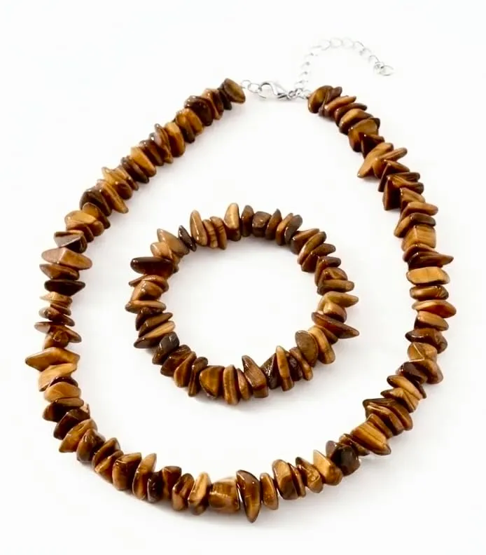 Alchimia Set Collana e Bracciale in Pietre Naturali Chip - Occhio di Tigre - immagine 6