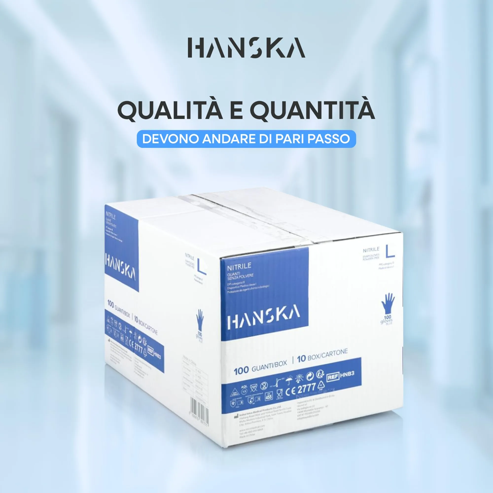 HANSKA Guanti Monouso Nitrile Blu, Senza Polvere, Ambidestri, Non Sterili, Taglia L, 1000 pezzi - immagine 2
