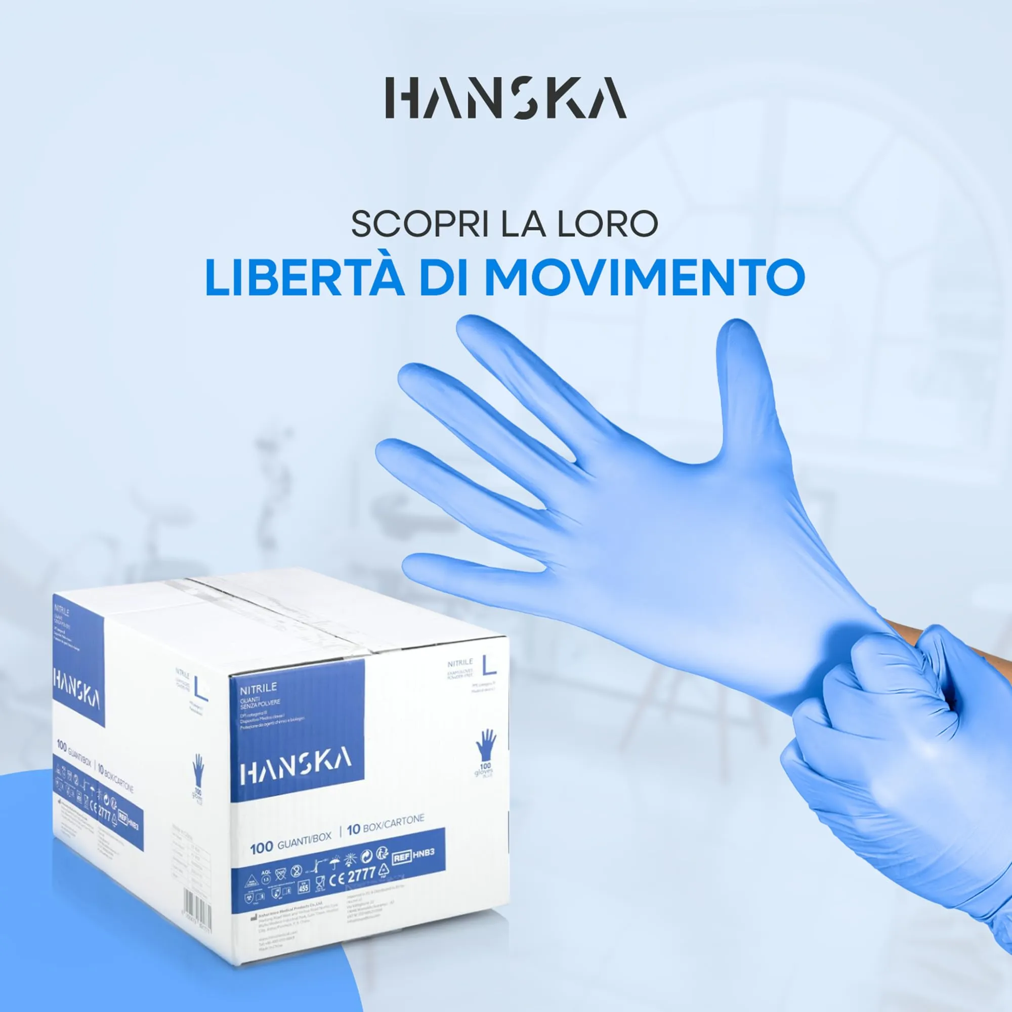HANSKA Guanti Monouso Nitrile Blu, Senza Polvere, Ambidestri, Non Sterili, Taglia L, 1000 pezzi - immagine 3