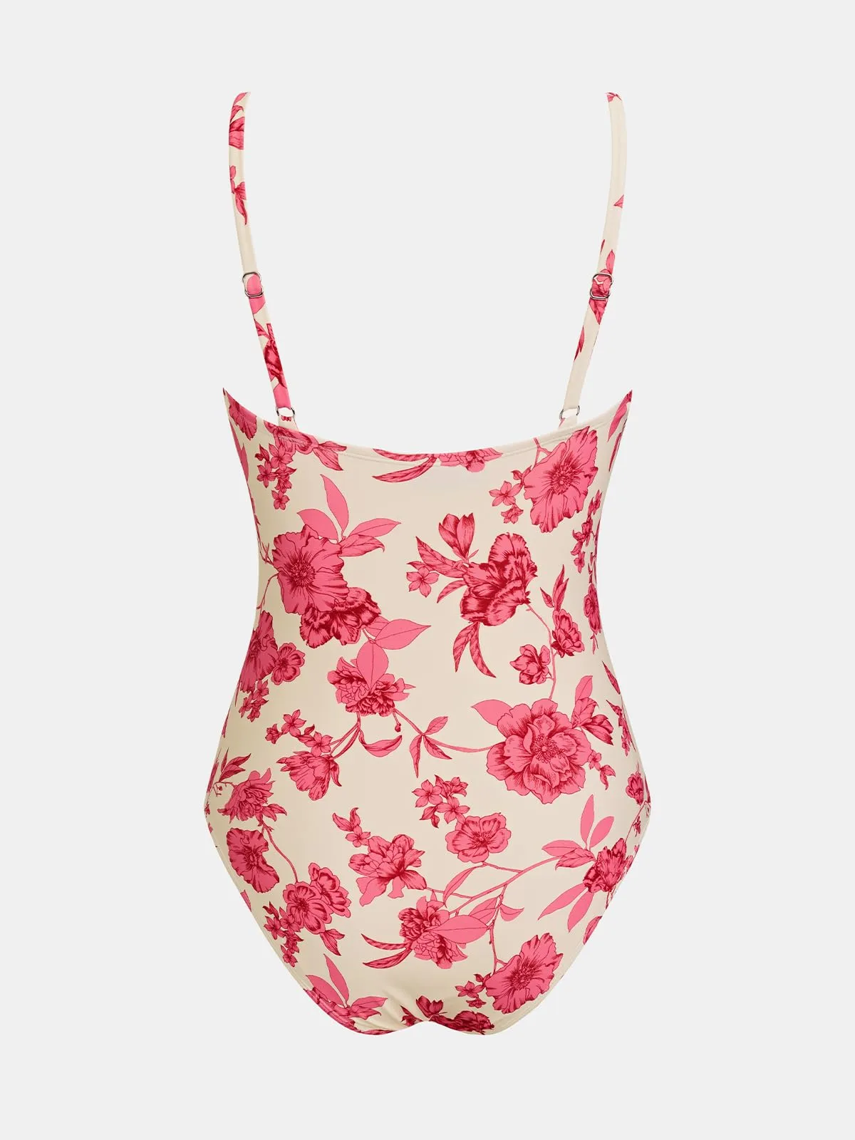 CUPSHE Costume da bagno intero da donna con scollo a V e controllo della pancia, Crema/Rosa Floreale, L - immagine 6