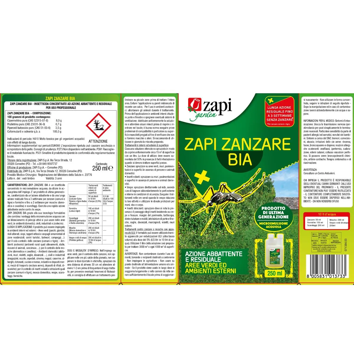 Zapi Zanzare Bia Verde Insetticida Concentrato per Esterno, 250 ml - immagine 6