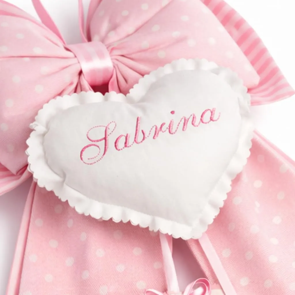 ZAIRISE Fiocco Nascita Personalizzato con Nome, 52 x 35 cm, Pois Rosa, 100% Cotone - immagine 3