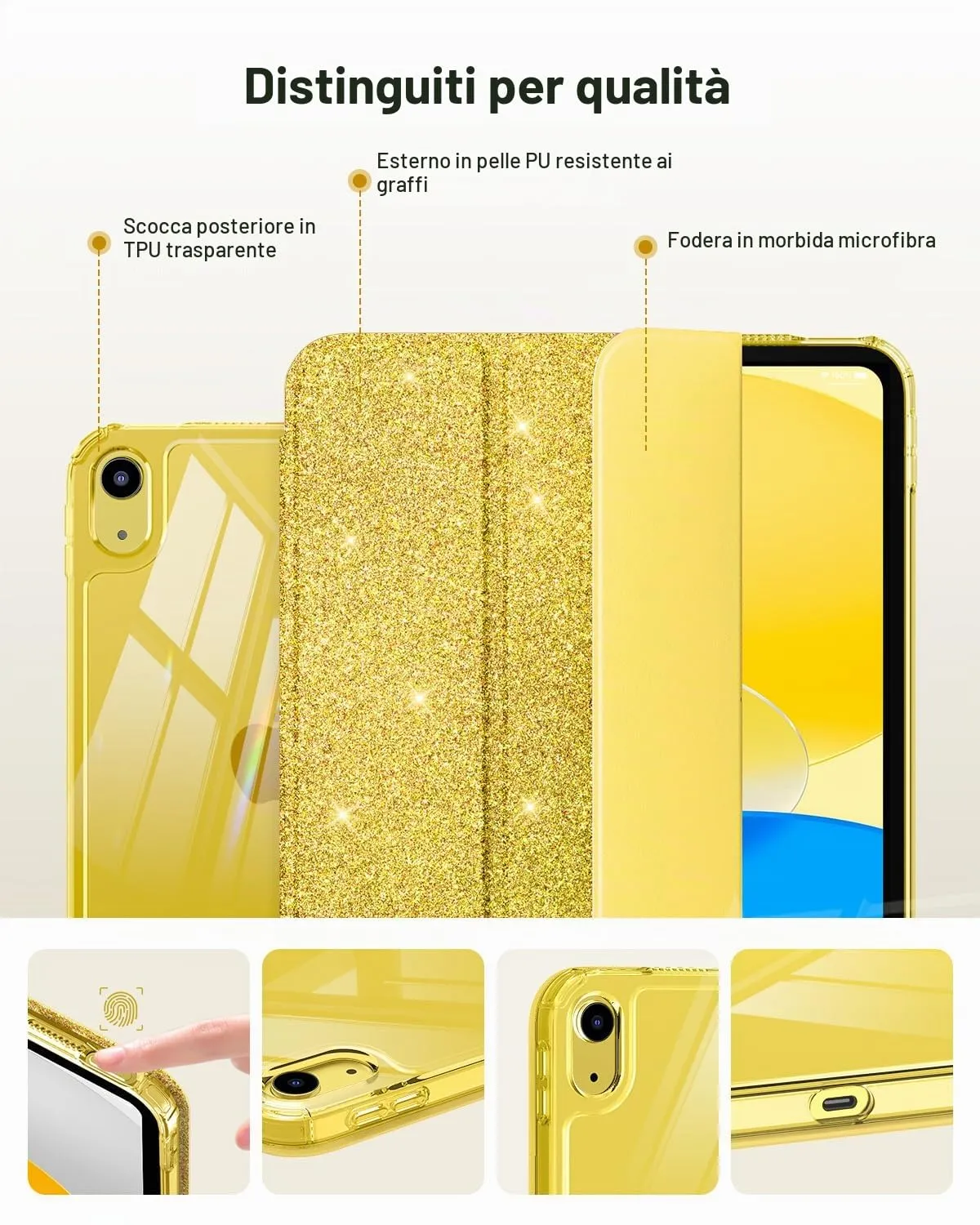 MoKo Cover for iPad 11th Gen 11" (2025) and 10th Gen 10.9" (2022), Glitter Gold - immagine 6
