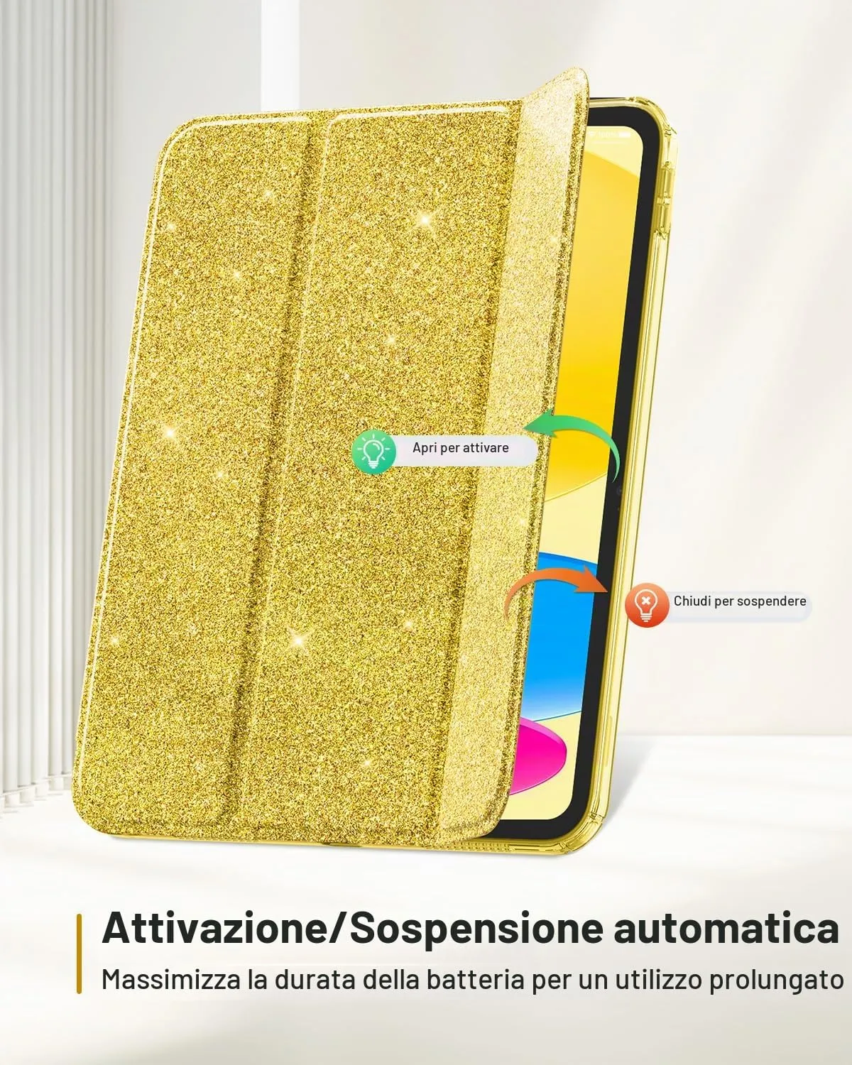 MoKo Cover for iPad 11th Gen 11" (2025) and 10th Gen 10.9" (2022), Glitter Gold - immagine 7