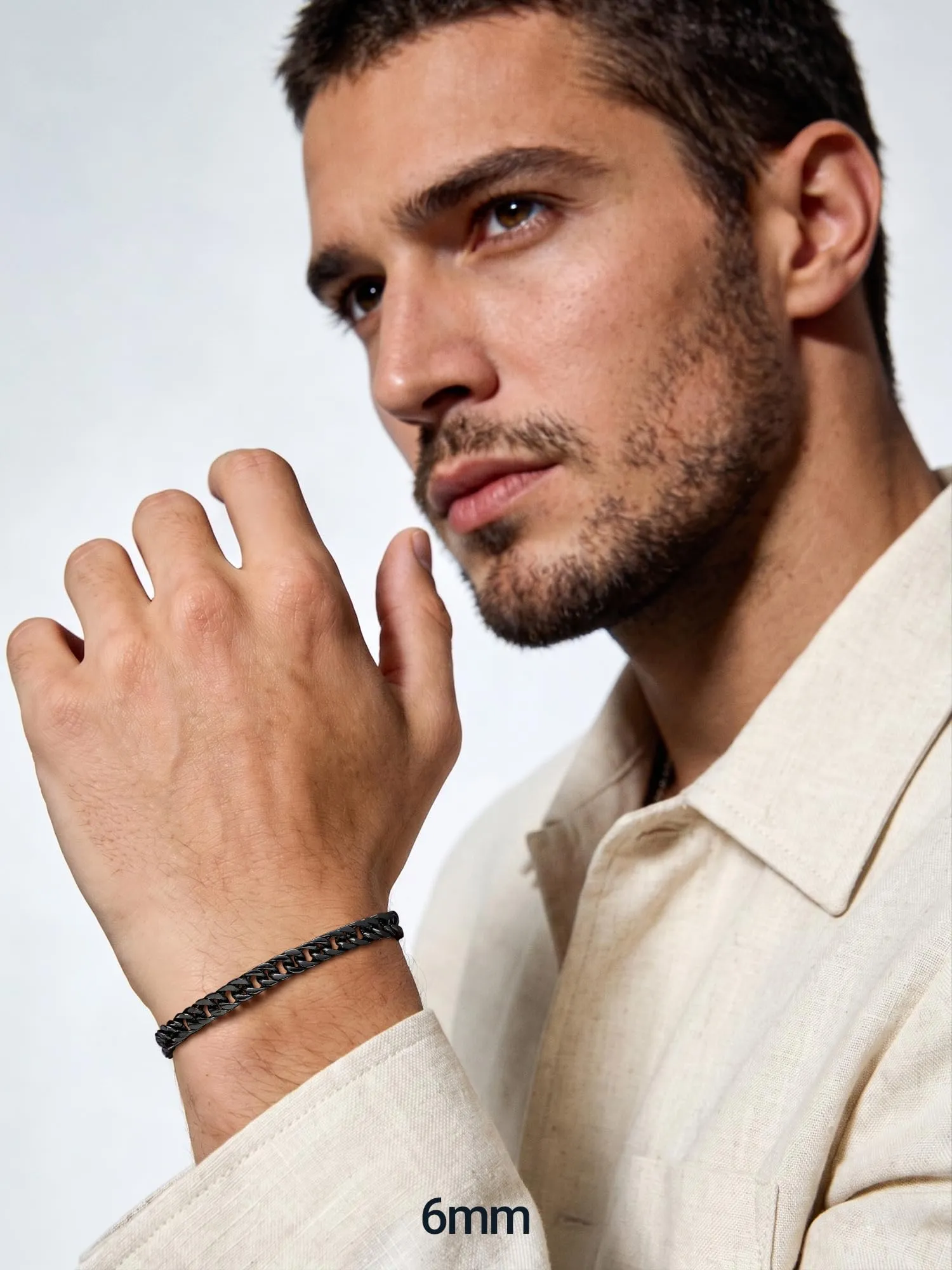 PROSTEEL Bracciale da Uomo Catena Cubana Ritorta, 6mm x 19cm, Nero - immagine 2