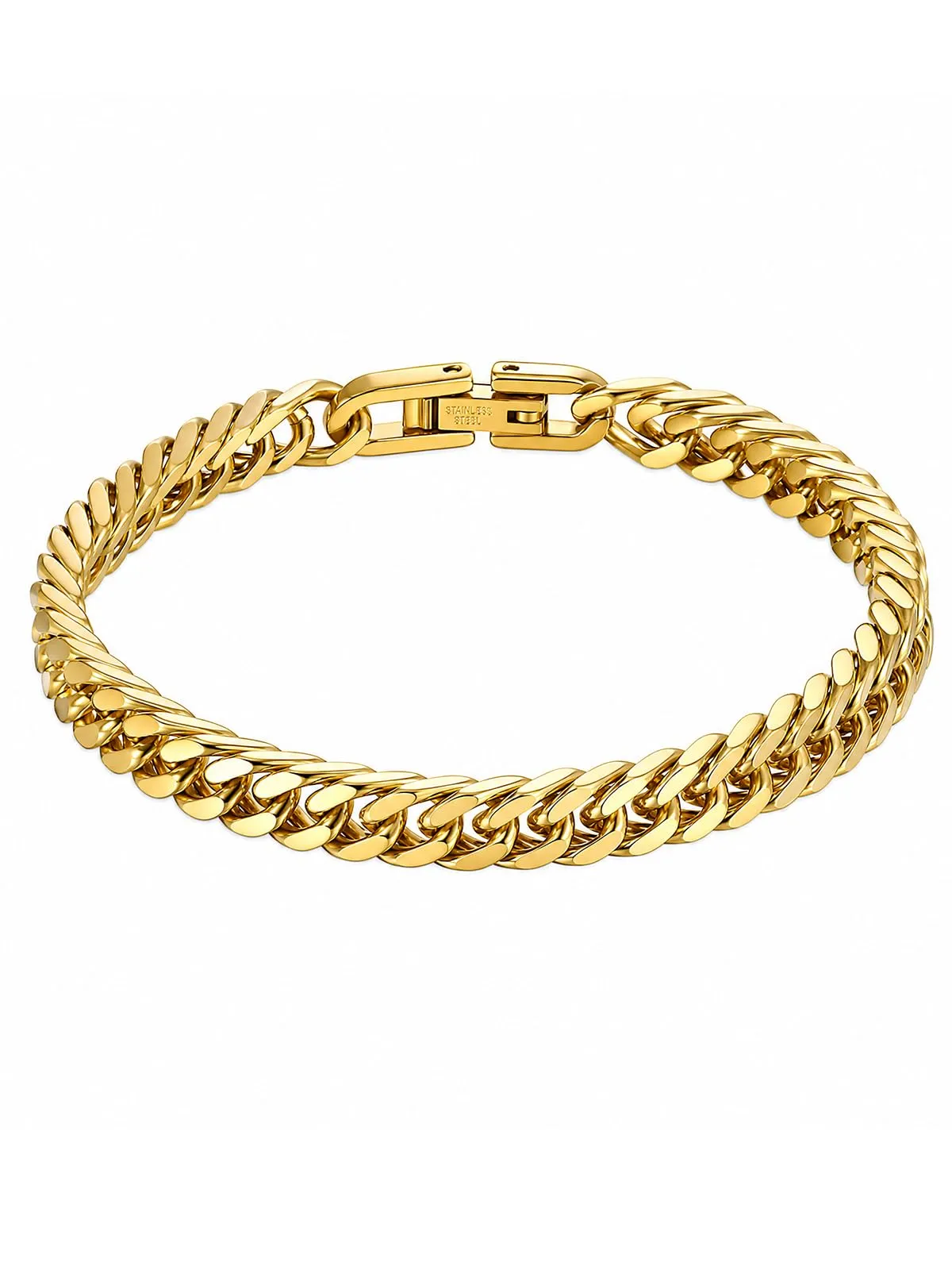PROSTEEL Bracciale da Uomo in Acciaio Inox, Catena Cubana Ritorta, Oro, 6mm x 19cm - immagine 1