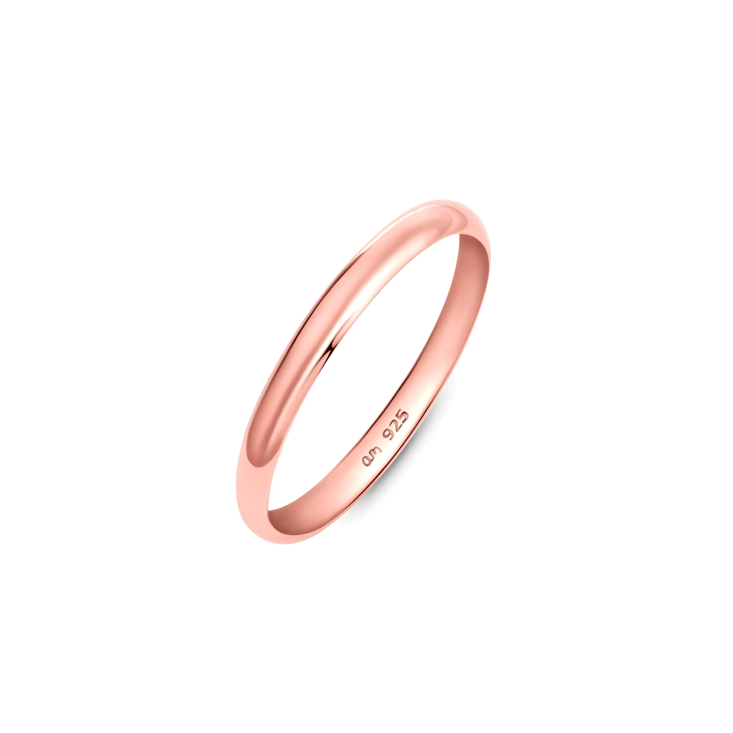 Amberta Fede Nuziale in Argento Sterling 925 Placcato Oro Rosa, 2 mm Misura 16 - immagine 1