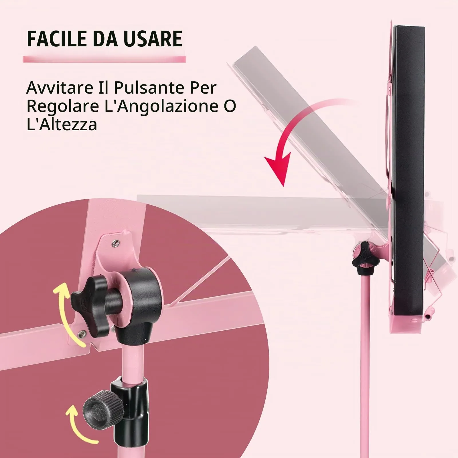 CAHAYA 2-in-1 Leggio Musicale e Supporto da Tavolo Pieghevole, Altezza Regolabile 70-138cm, Rosa Modello CY0204-1 - immagine 2