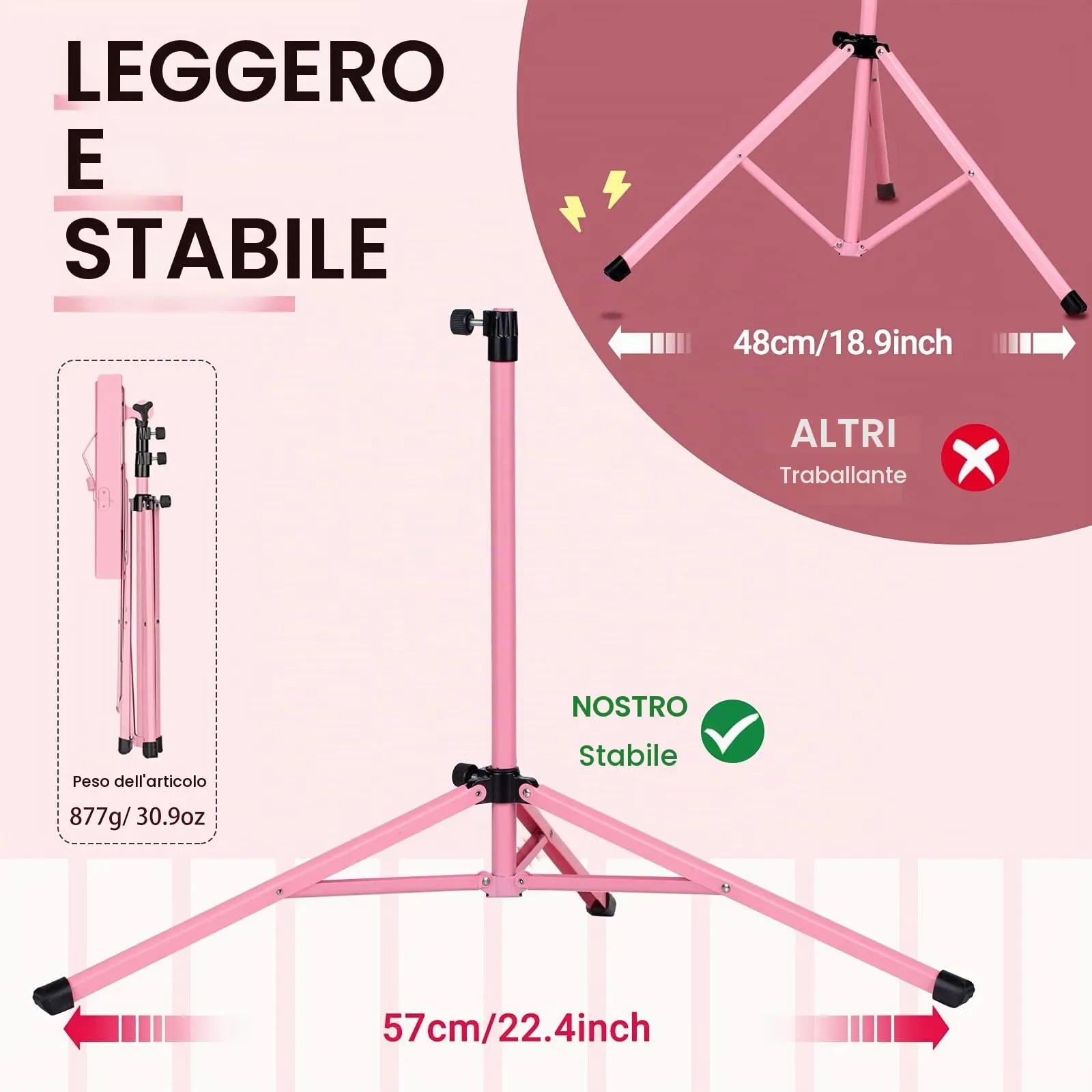 CAHAYA 2-in-1 Leggio Musicale e Supporto da Tavolo Pieghevole, Altezza Regolabile 70-138cm, Rosa Modello CY0204-1 - immagine 3