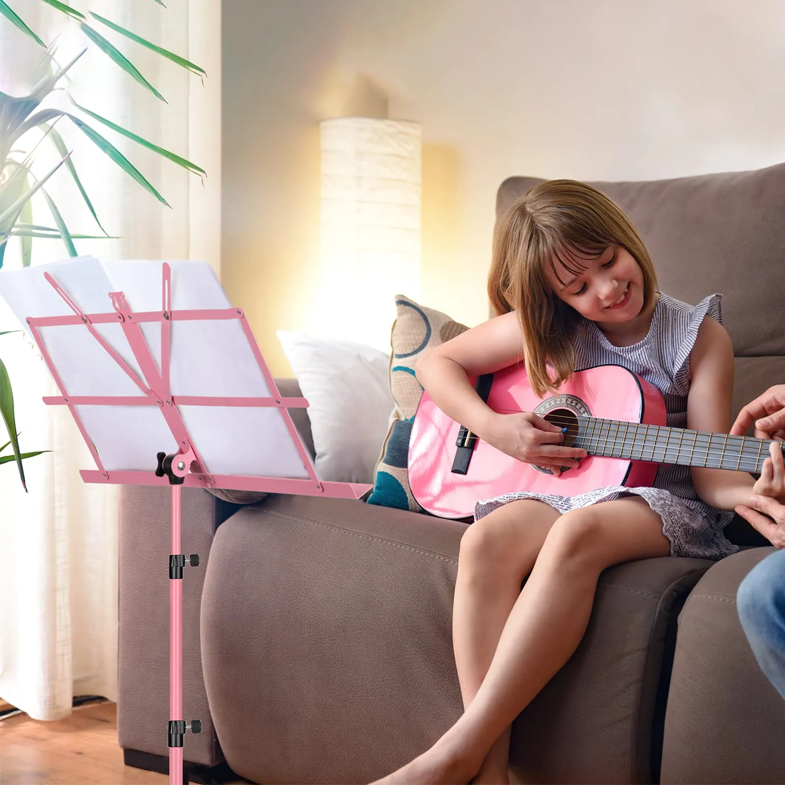 CAHAYA 2-in-1 Leggio Musicale e Supporto da Tavolo Pieghevole, Altezza Regolabile 70-138cm, Rosa Modello CY0204-1 - immagine 6