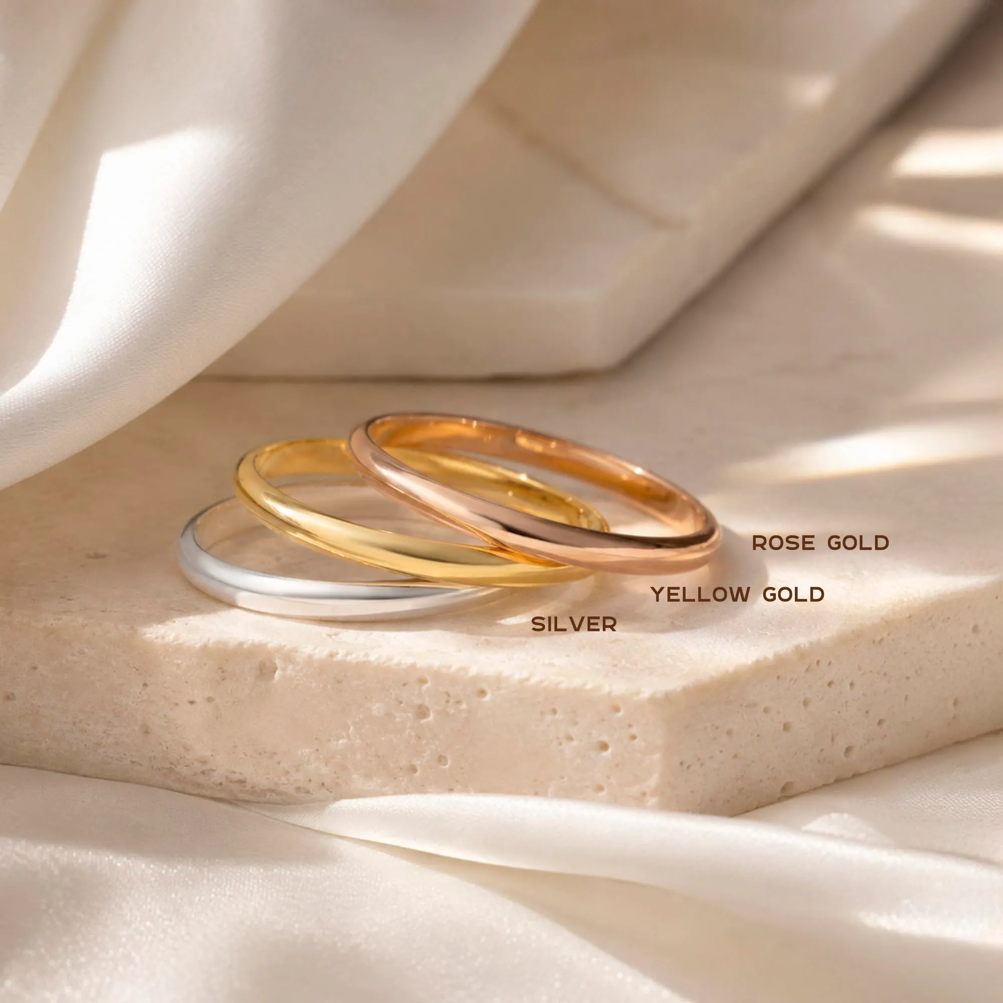Amberta Fede Nuziale in Argento Sterling 925 Placcato Oro, 2 mm, Misura 24 - immagine 3