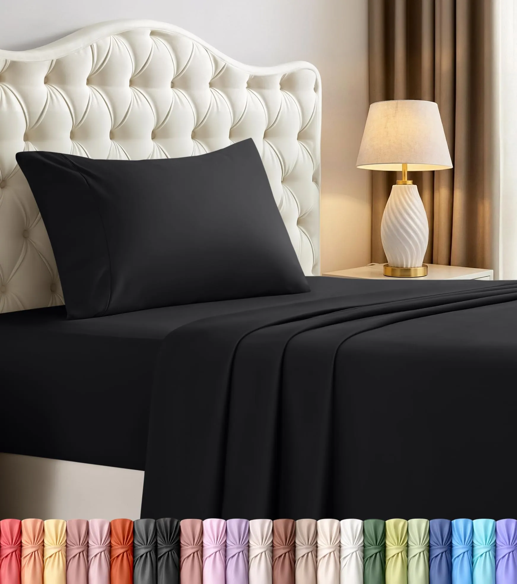 Utopia Bedding Set di lenzuola in microfibra spazzolata, 3 pezzi, Nero - immagine 1