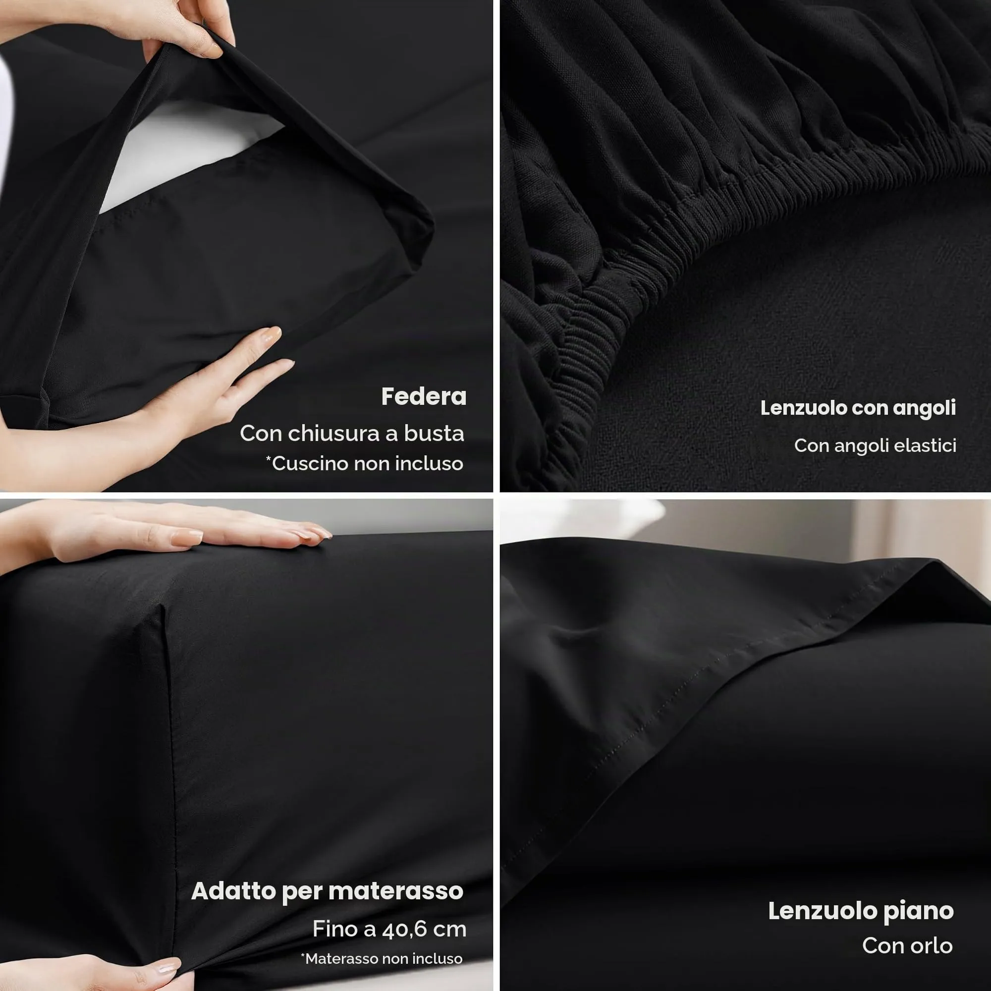 Utopia Bedding Set di lenzuola in microfibra spazzolata, 3 pezzi, Nero - immagine 3