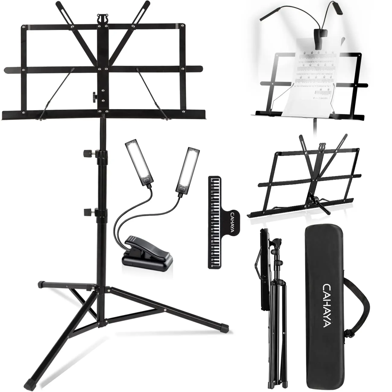 CAHAYA Leggio Musicale 2-in-1 Pieghevole con Luce e Borsa di Trasporto, Altezza Regolabile 70-138cm, CY0204+CY0243 - immagine 1
