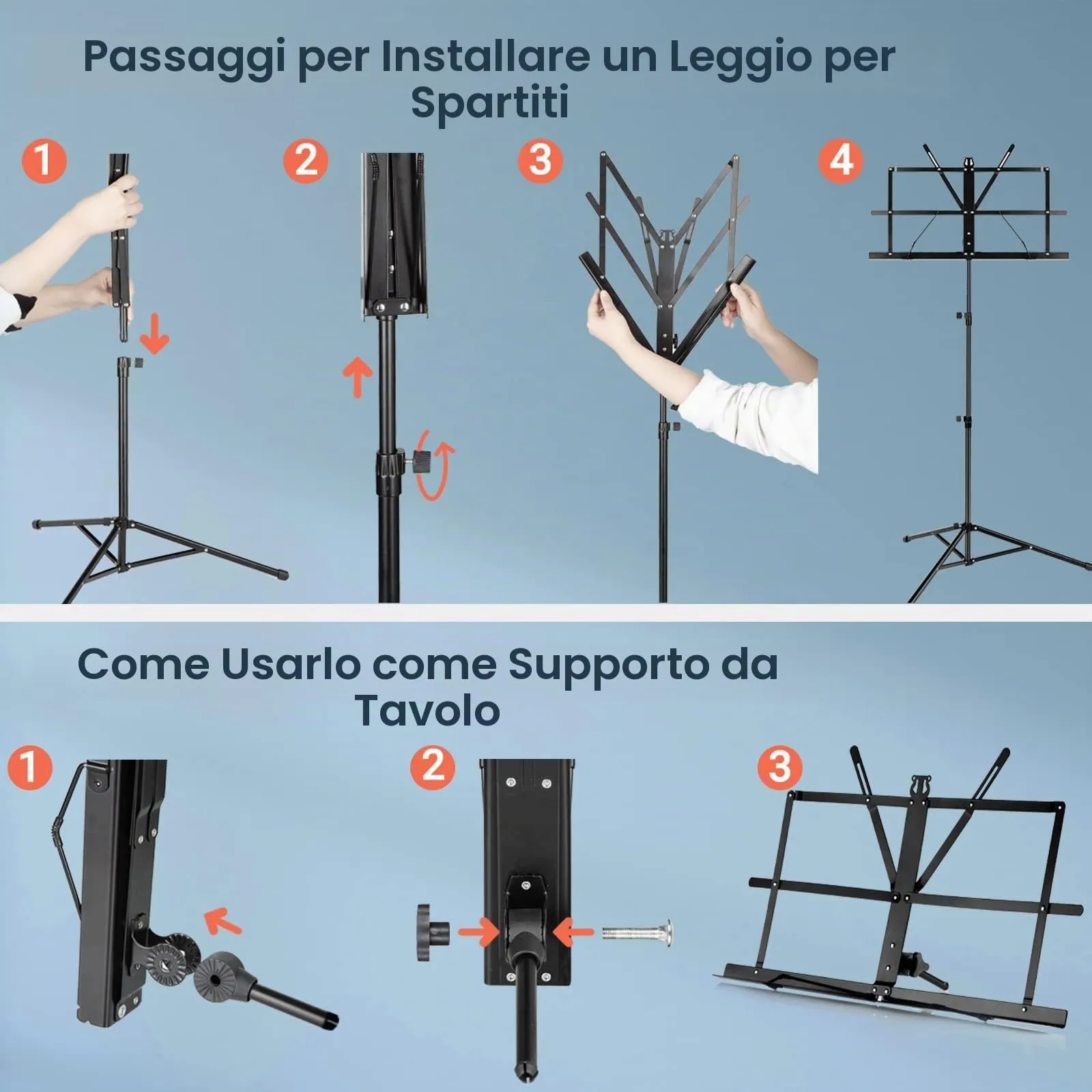 CAHAYA Leggio Musicale 2-in-1 Pieghevole con Luce e Borsa di Trasporto, Altezza Regolabile 70-138cm, CY0204+CY0243 - immagine 5