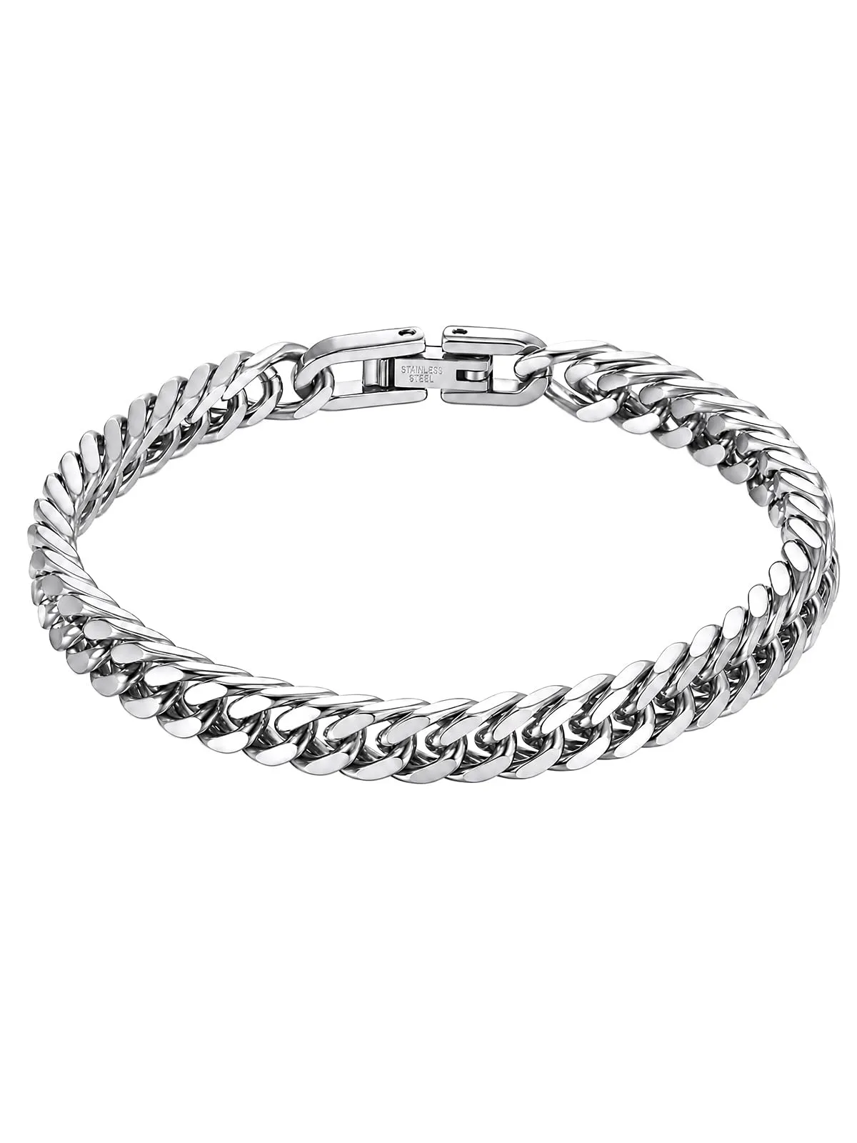 PROSTEEL Bracciale da Uomo in Acciaio Inox, Catena Cubana Ritorta, Argento, 6mm x 23cm - immagine 1