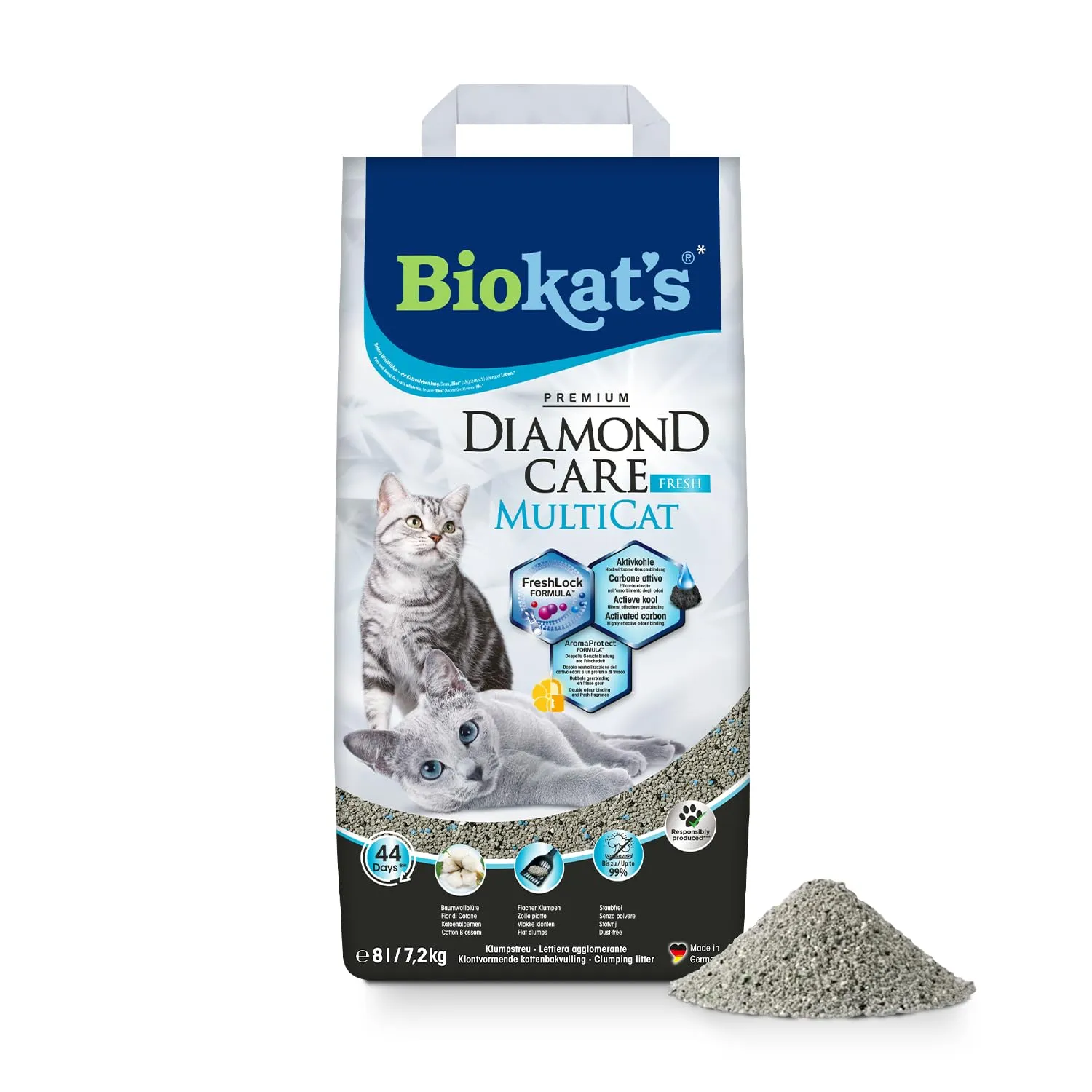 Biokat's Diamond Care MultiCat Fresh Katzenstreu mit Aktivkohle, 8 L - immagine 1
