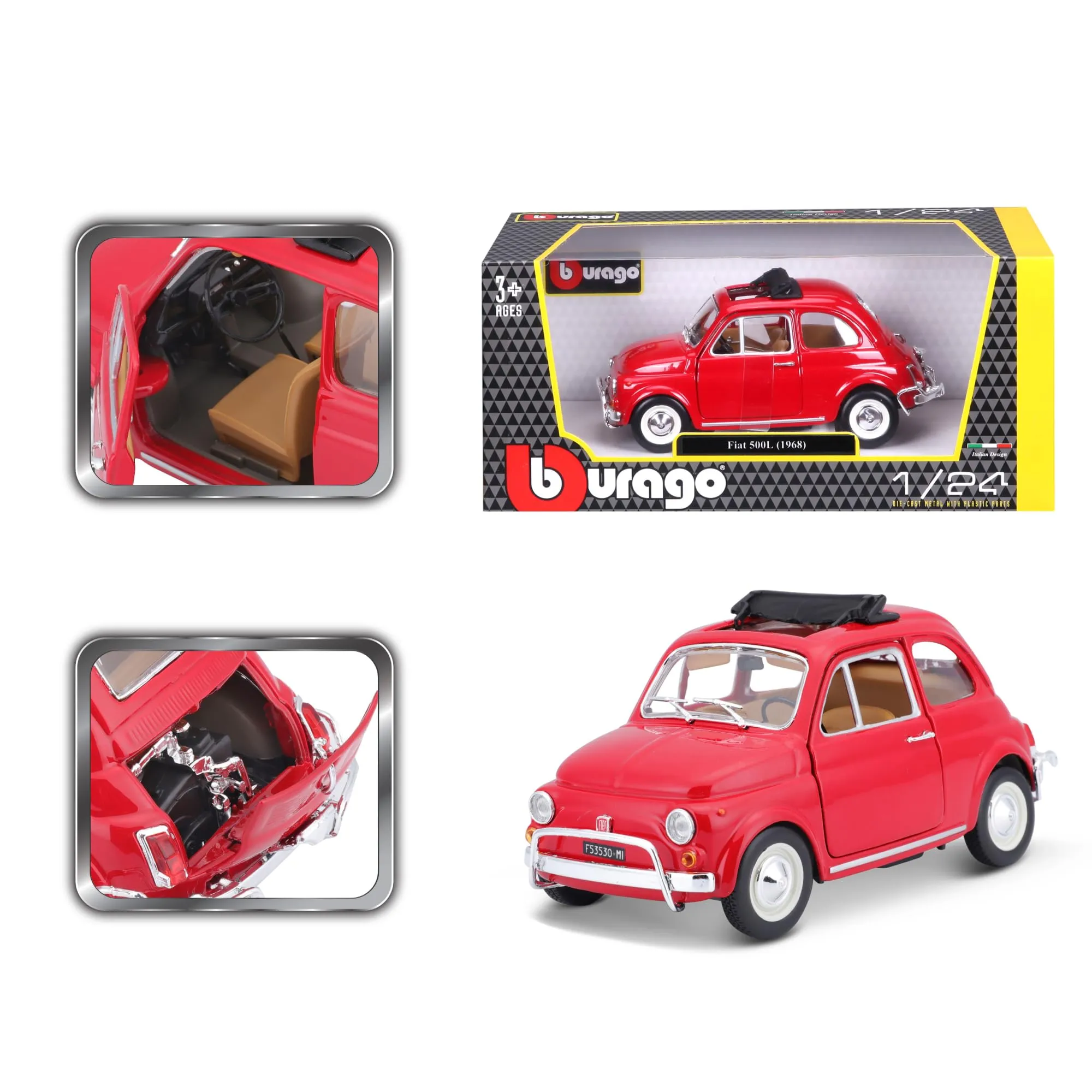 Bburago Fiat 500L (1968) Scale 1:21 Die-Cast Model Car - Light Blue - immagine 5
