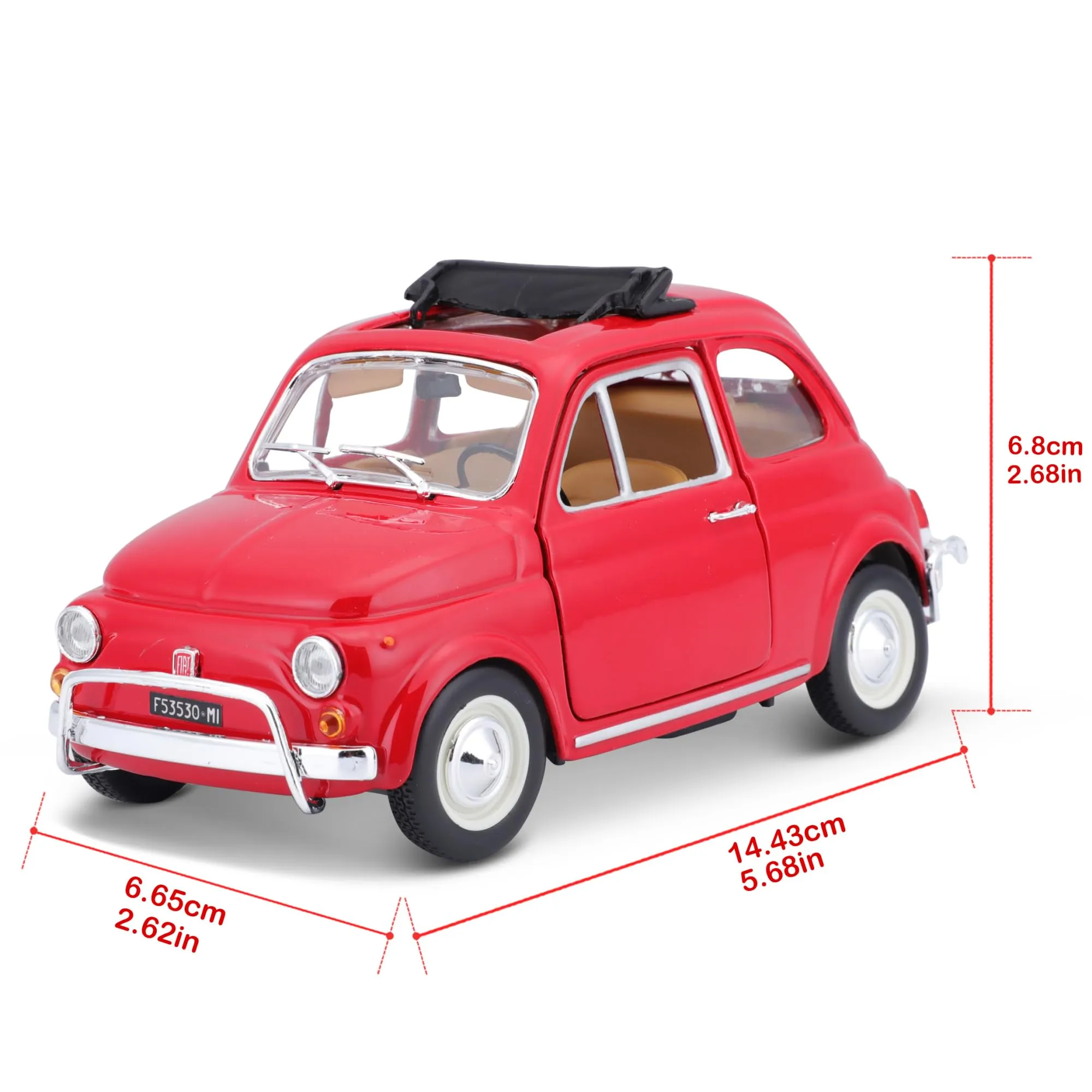 Bburago Fiat 500L (1968) Scale 1:21 Die-Cast Model Car - Light Blue - immagine 7