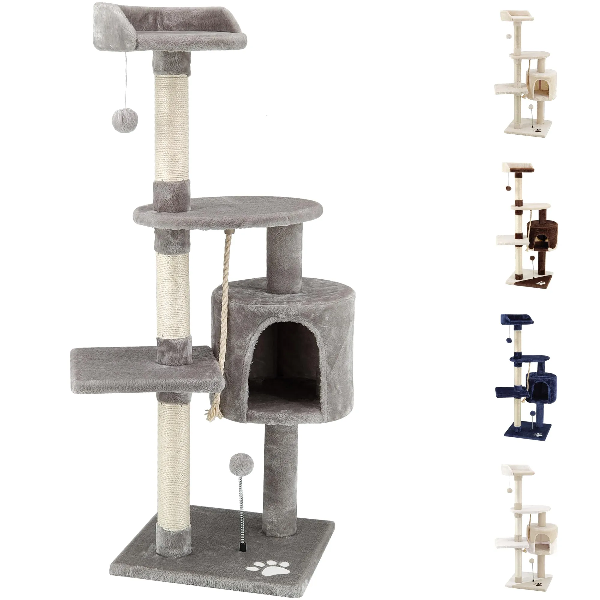 Beltom Tiragraffi per Gatto 112 cm, Parco Giochi con Sisal e Cuccia - Grigio - immagine 1