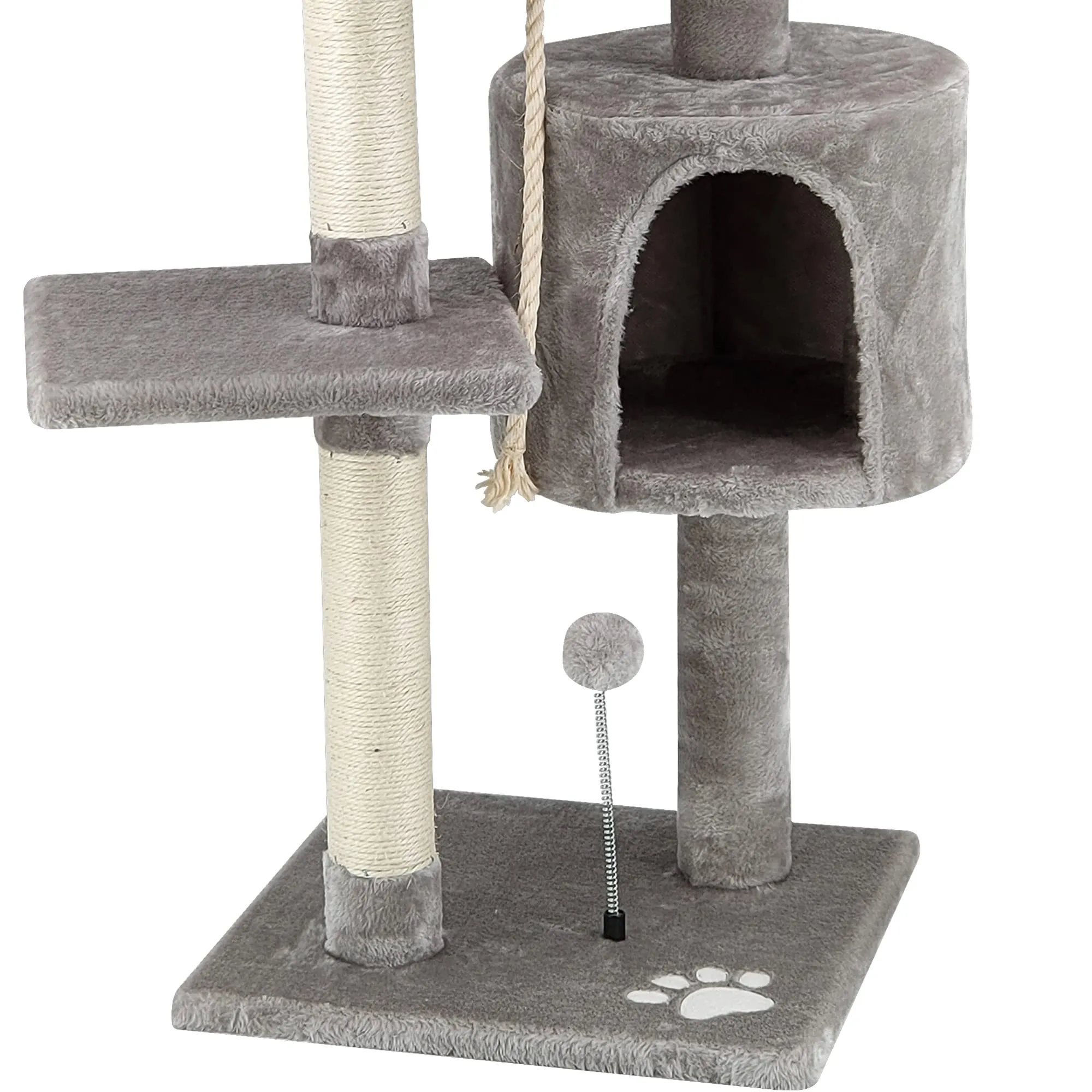 Beltom Tiragraffi per Gatto 112 cm, Parco Giochi con Sisal e Cuccia - Grigio - immagine 3