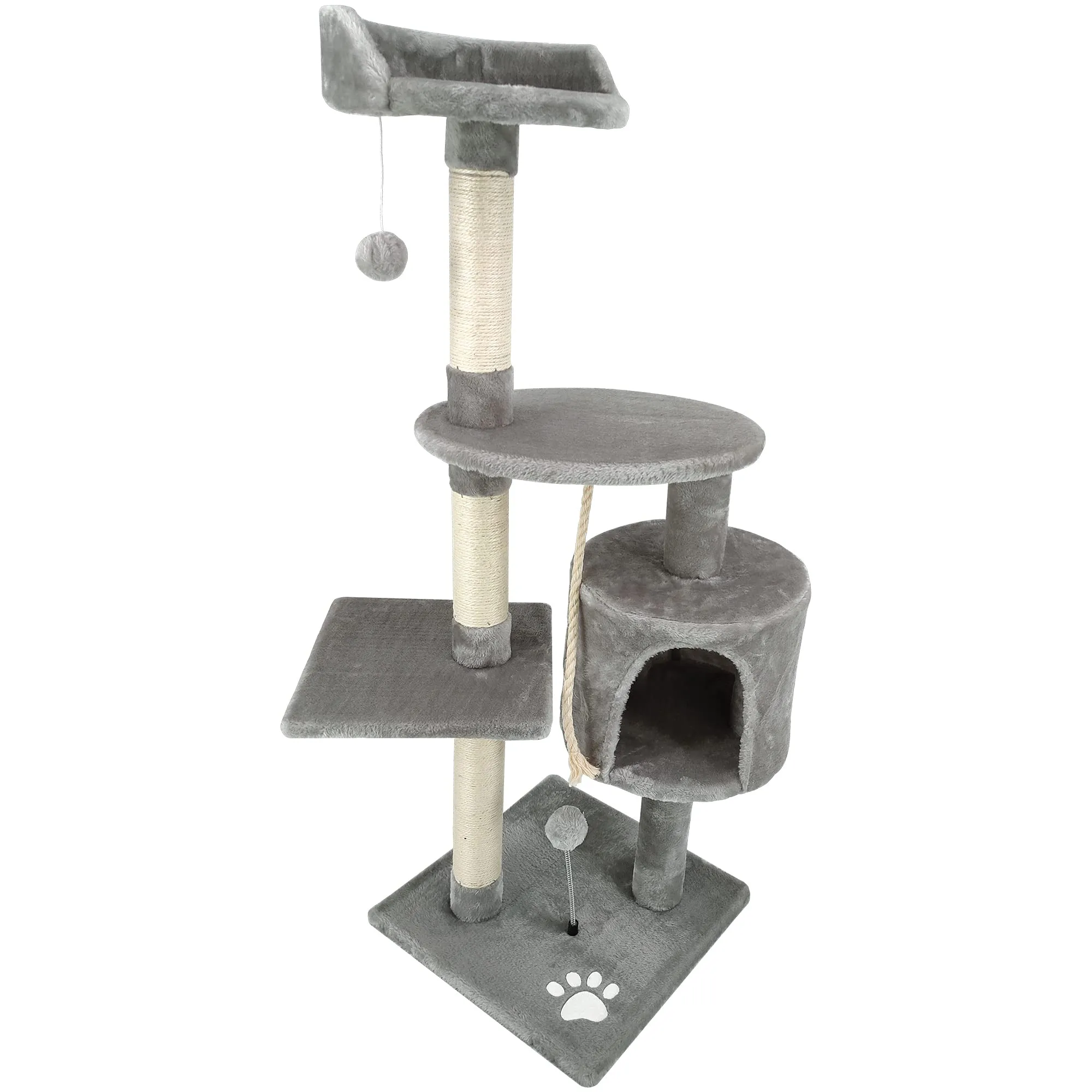 Beltom Tiragraffi per Gatto 112 cm, Parco Giochi con Sisal e Cuccia - Grigio - immagine 6
