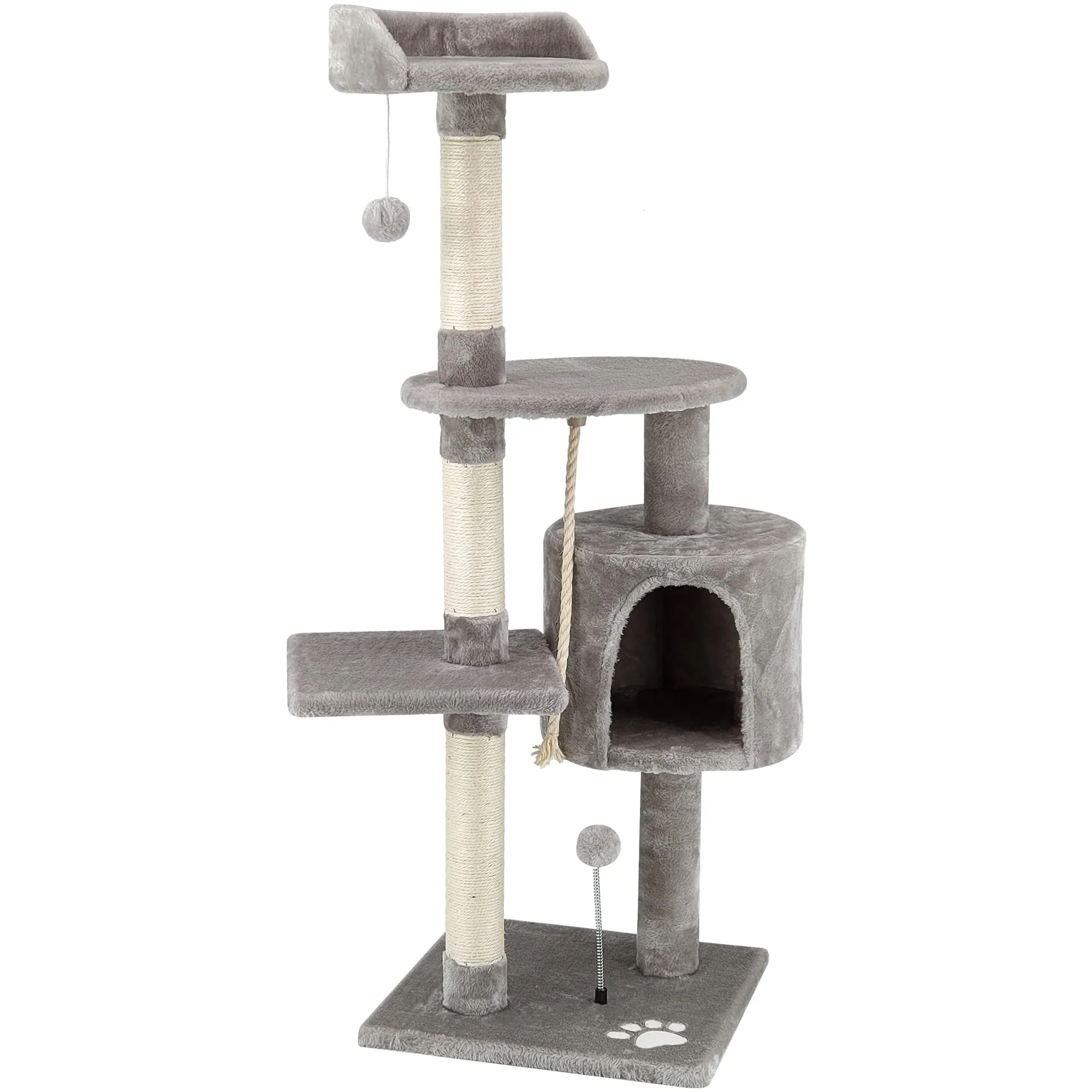 Beltom Tiragraffi per Gatto 112 cm, Parco Giochi con Sisal e Cuccia - Grigio - immagine 9