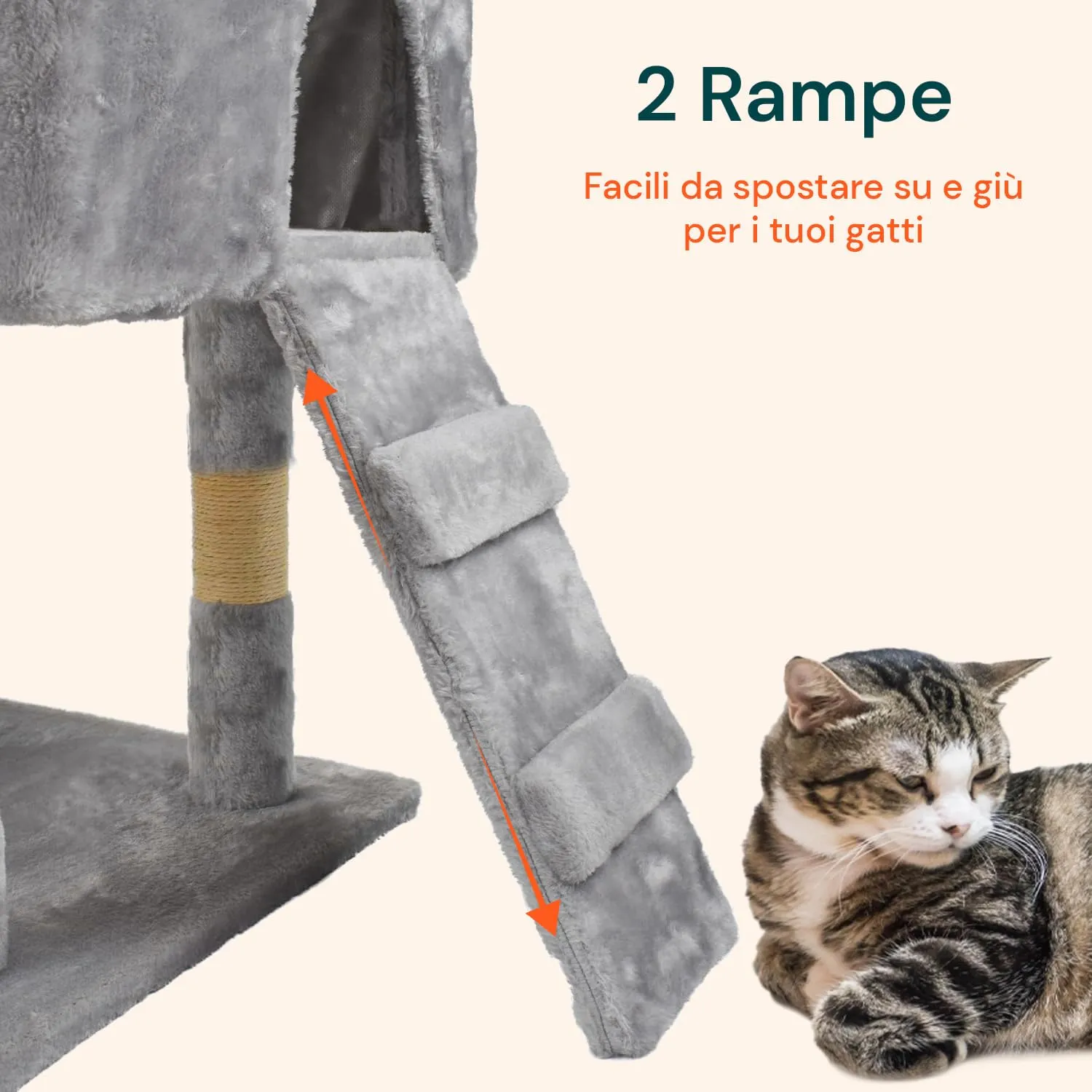 Wintem Tiragraffi XXL 170cm con Doppia Cuccia, Albero Giochi in Sisal e Peluche, Grigio - immagine 3