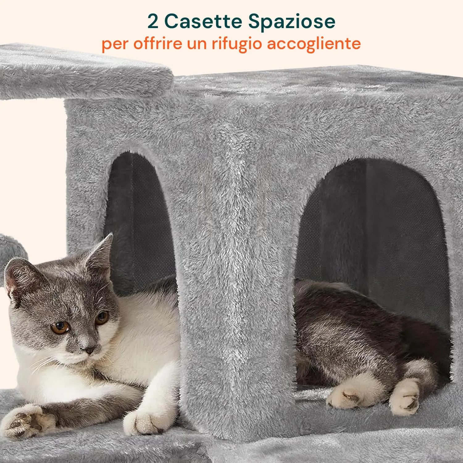 Wintem Tiragraffi XXL 170cm con Doppia Cuccia, Albero Giochi in Sisal e Peluche, Grigio - immagine 5