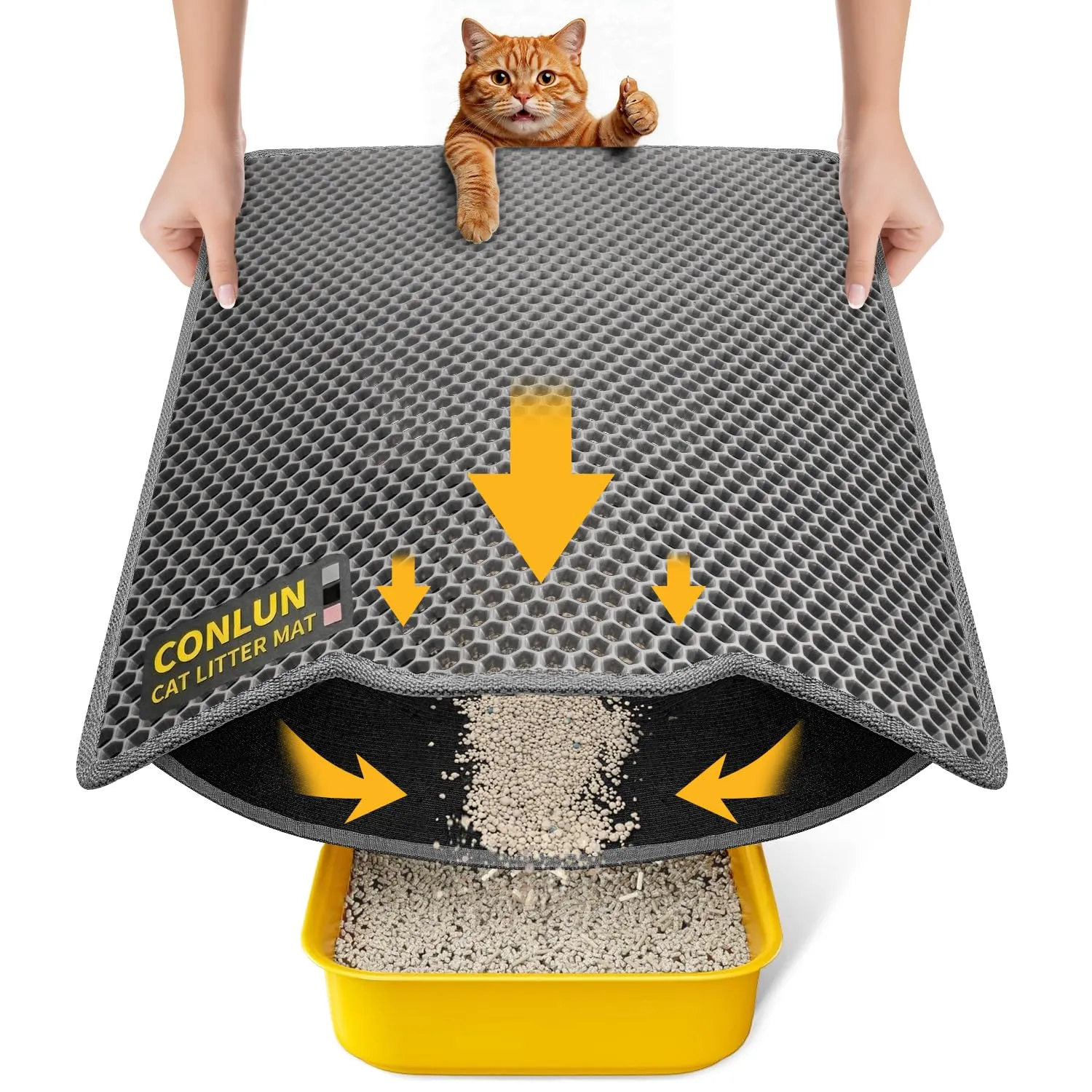 Conlun Tappetino Lettiera Gatto 58x42cm, Doppio Strato, Impermeabile, Grigio - immagine 1
