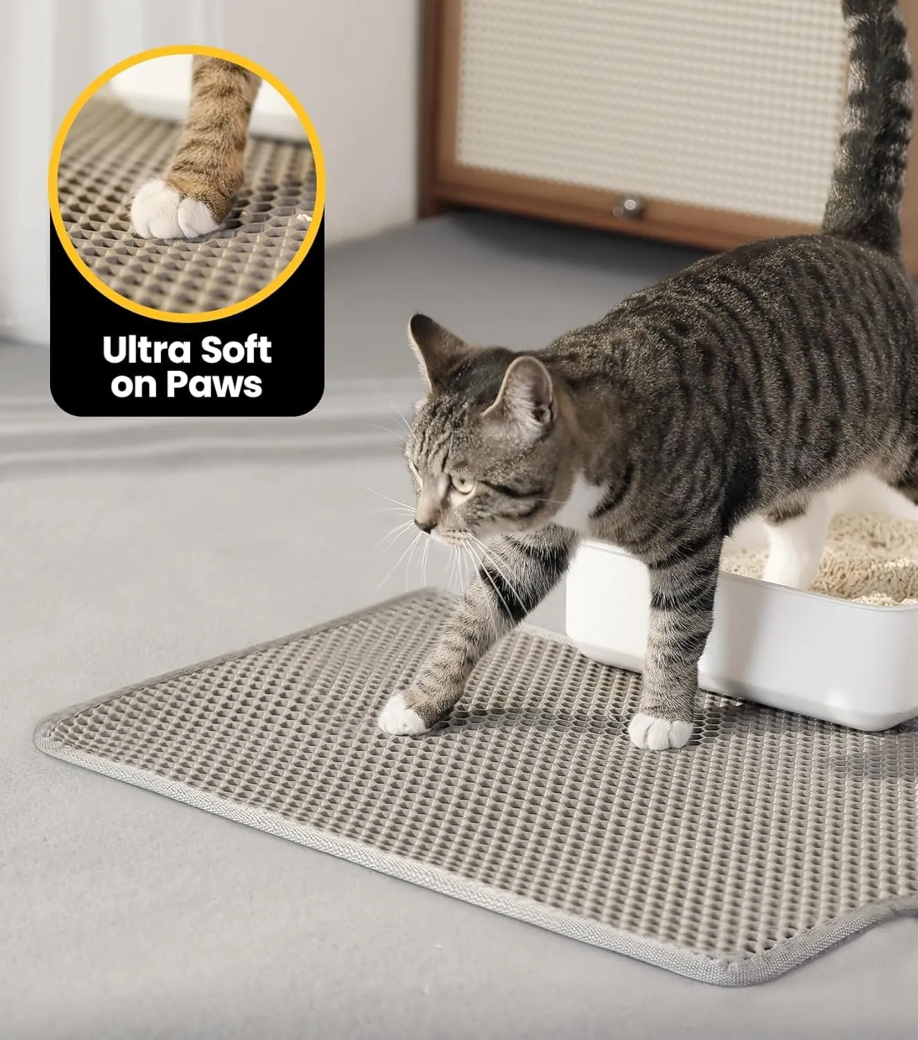 Conlun Tappetino Lettiera Gatto 58x42cm, Doppio Strato, Impermeabile, Grigio - immagine 3