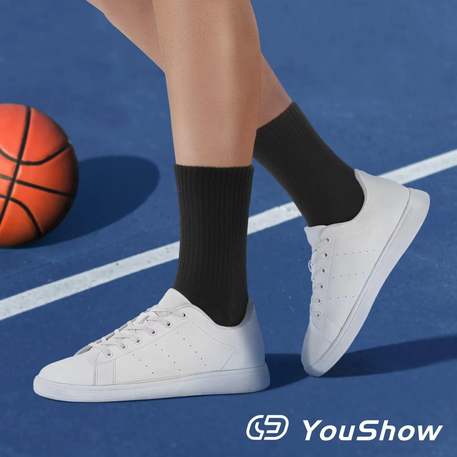 YouShow Calze Tennis Sportive in Cotone, Nero, 6 Paia, 35-38 - immagine 2