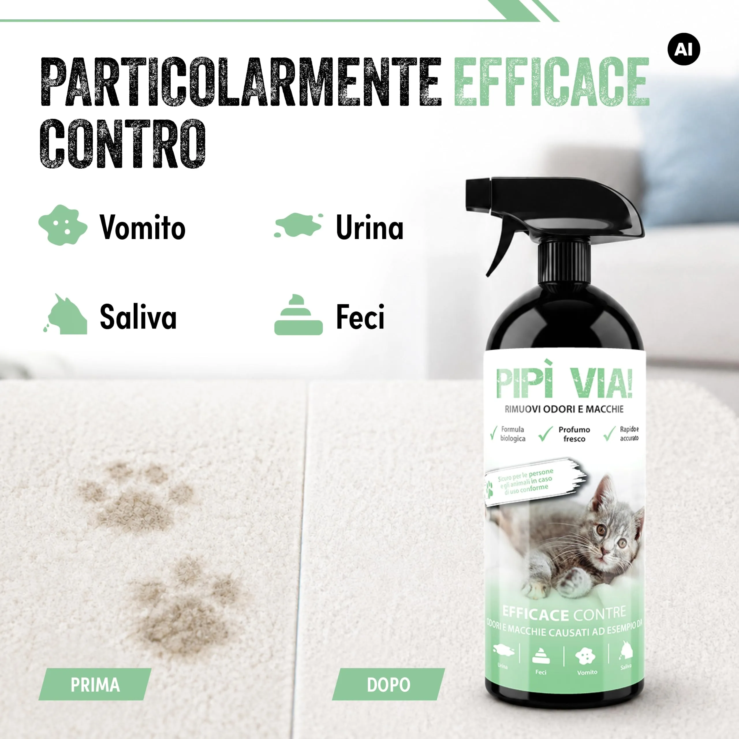 ARKA Pipi-Gone Detergente Enzimatico Smacchiatore Elimina Urina Gatto 750 ml - immagine 2