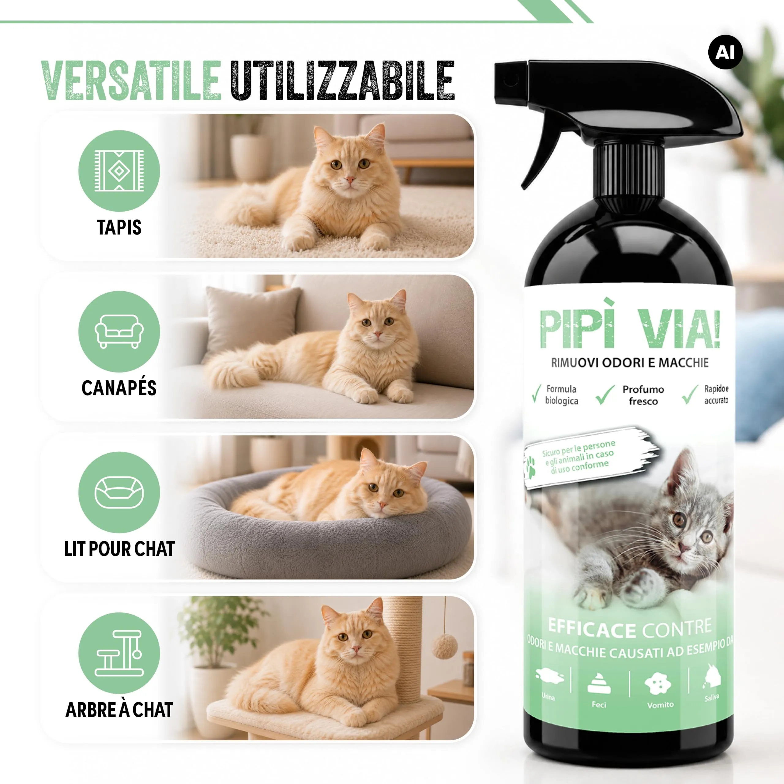ARKA Pipi-Gone Detergente Enzimatico Smacchiatore Elimina Urina Gatto 750 ml - immagine 3
