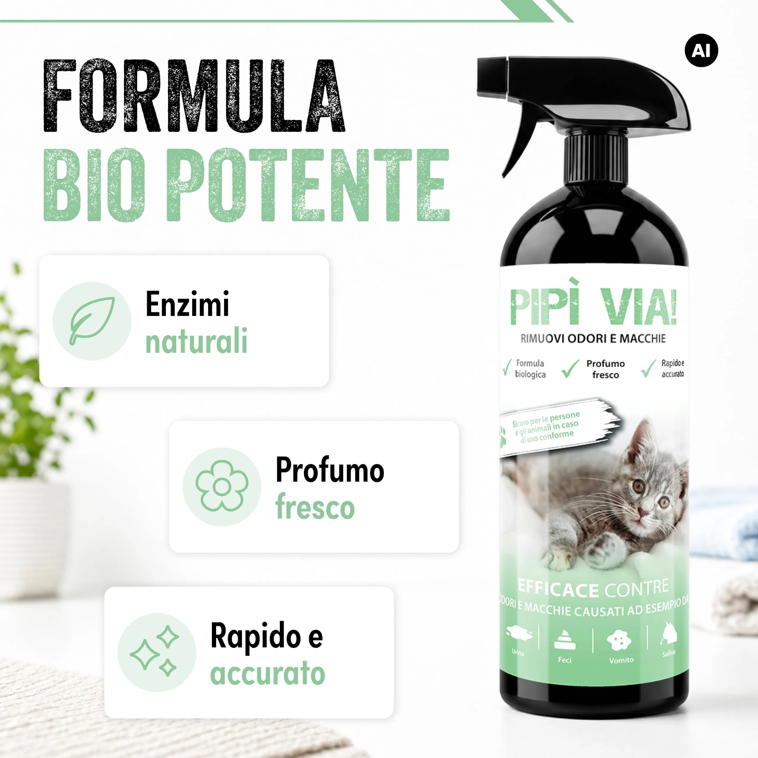 ARKA Pipi-Gone Detergente Enzimatico Smacchiatore Elimina Urina Gatto 750 ml - immagine 4
