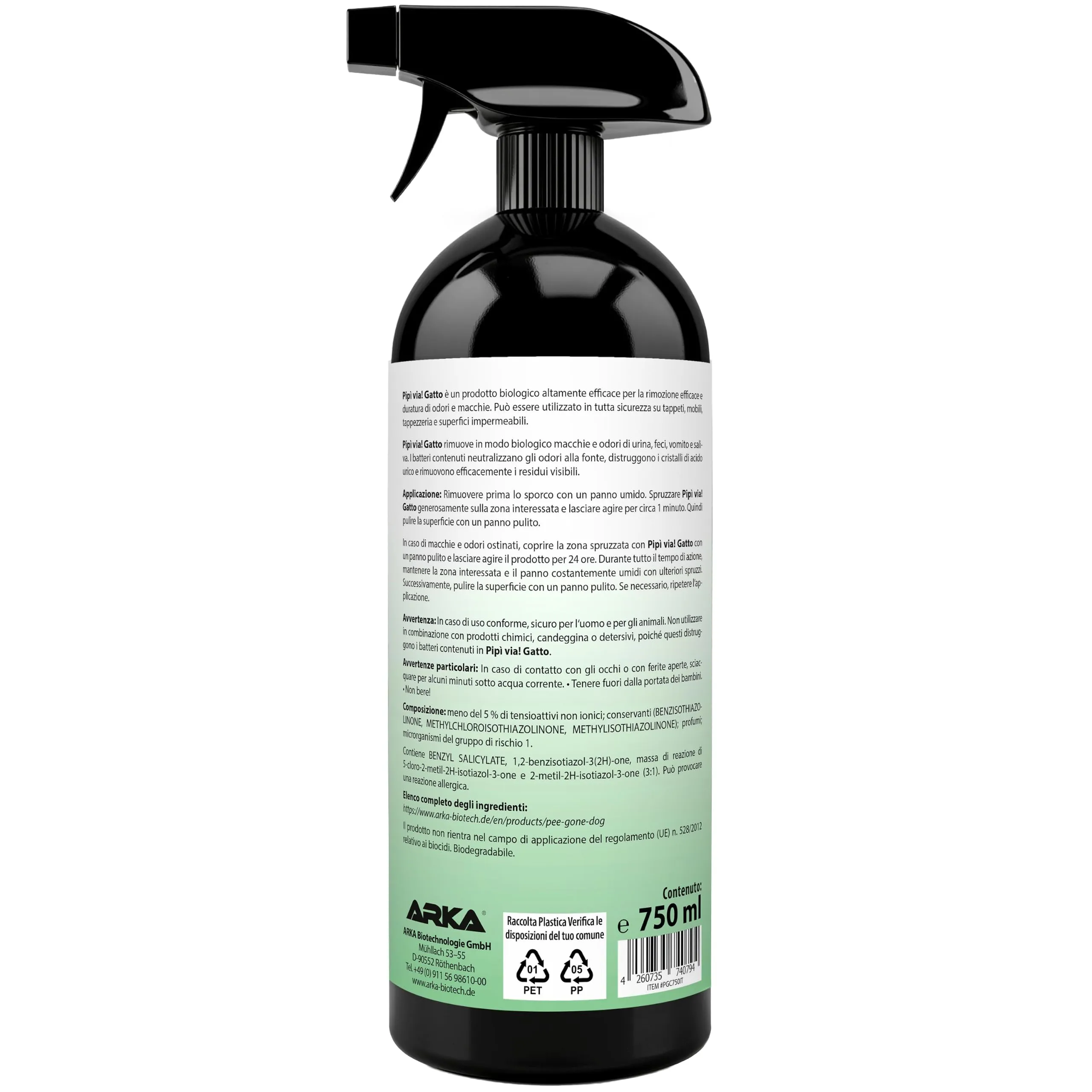 ARKA Pipi-Gone Detergente Enzimatico Smacchiatore Elimina Urina Gatto 750 ml - immagine 8