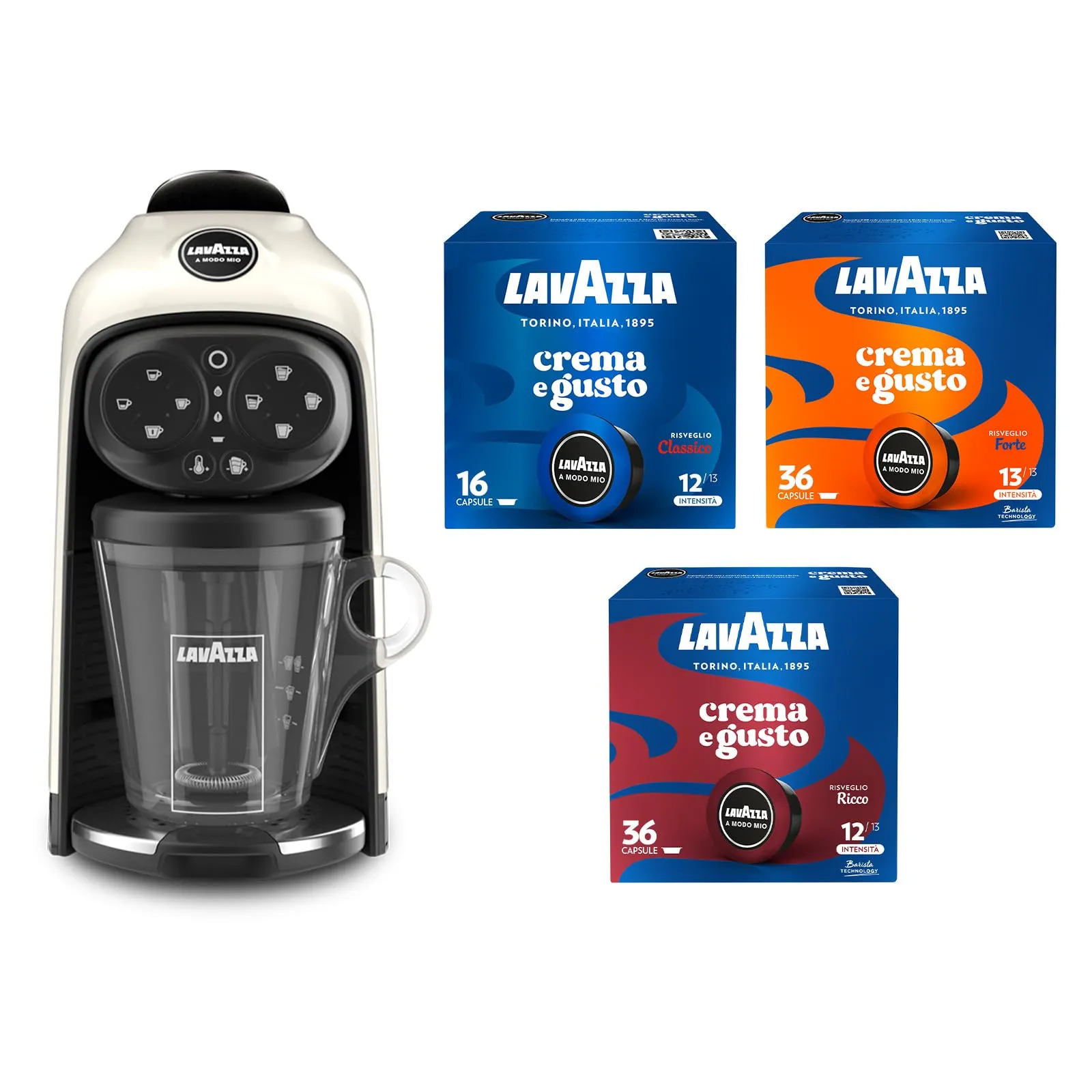 Lavazza A Modo Mio Deséa Macchina per Caffè White Cream con 88 Capsule Crema e Gusto Assortite - immagine 1