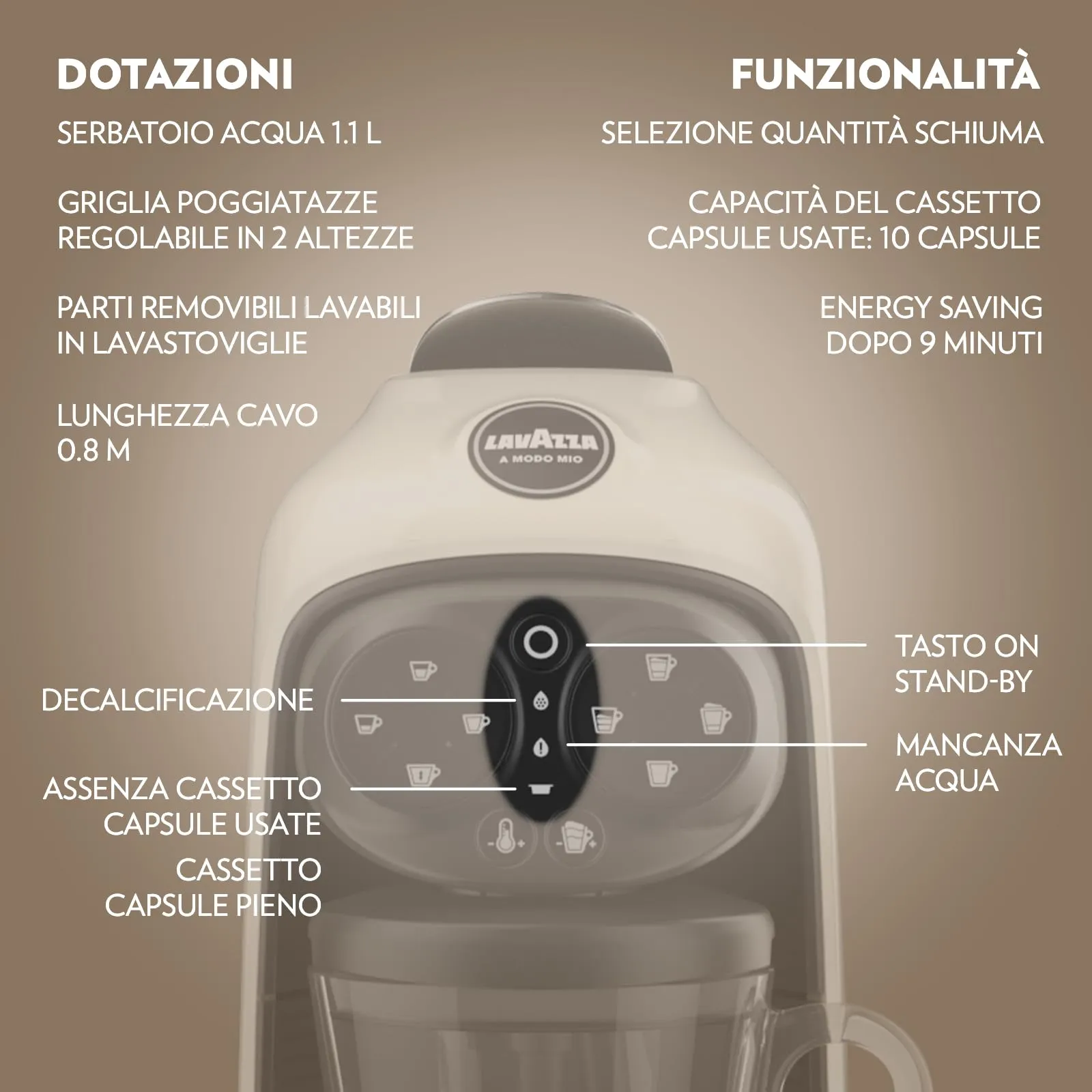 Lavazza A Modo Mio Deséa Macchina per Caffè White Cream con 88 Capsule Crema e Gusto Assortite - immagine 7
