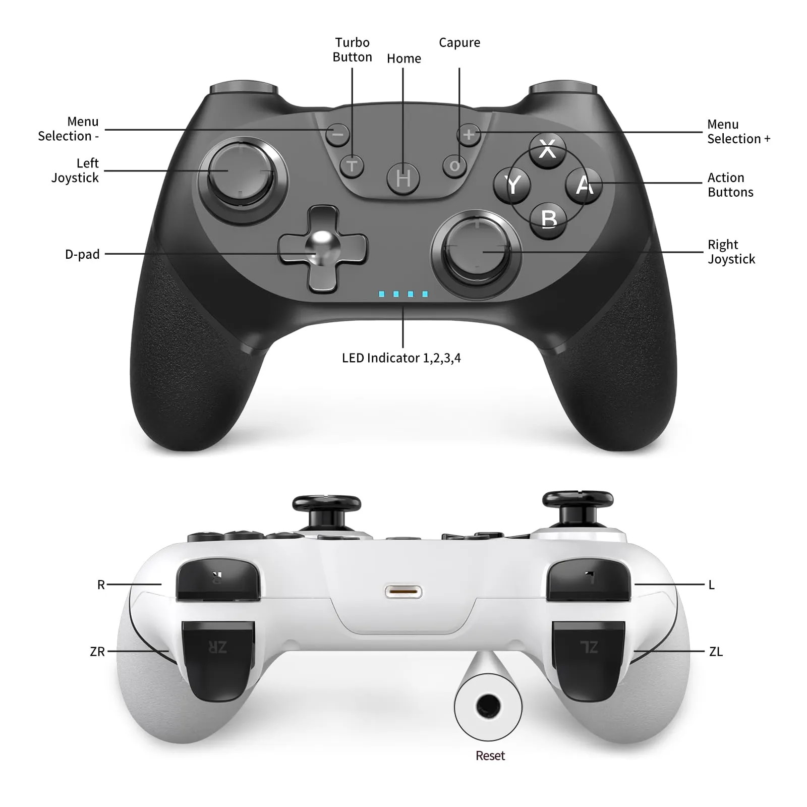 AceGamer Wireless Controller for Switch, Switch Lite, Switch OLED and PC (2pcs, Nero e Bianco) - immagine 2