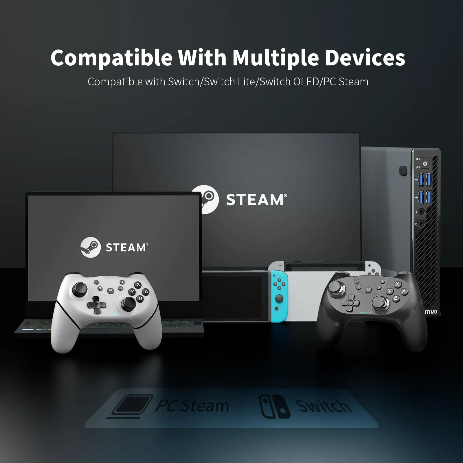 AceGamer Wireless Controller for Switch, Switch Lite, Switch OLED and PC (2pcs, Nero e Bianco) - immagine 5