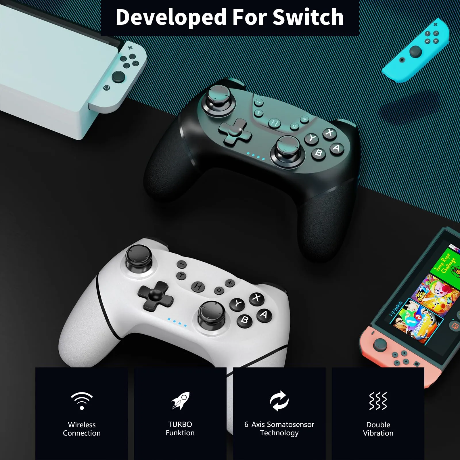 AceGamer Wireless Controller for Switch, Switch Lite, Switch OLED and PC (2pcs, Nero e Bianco) - immagine 6