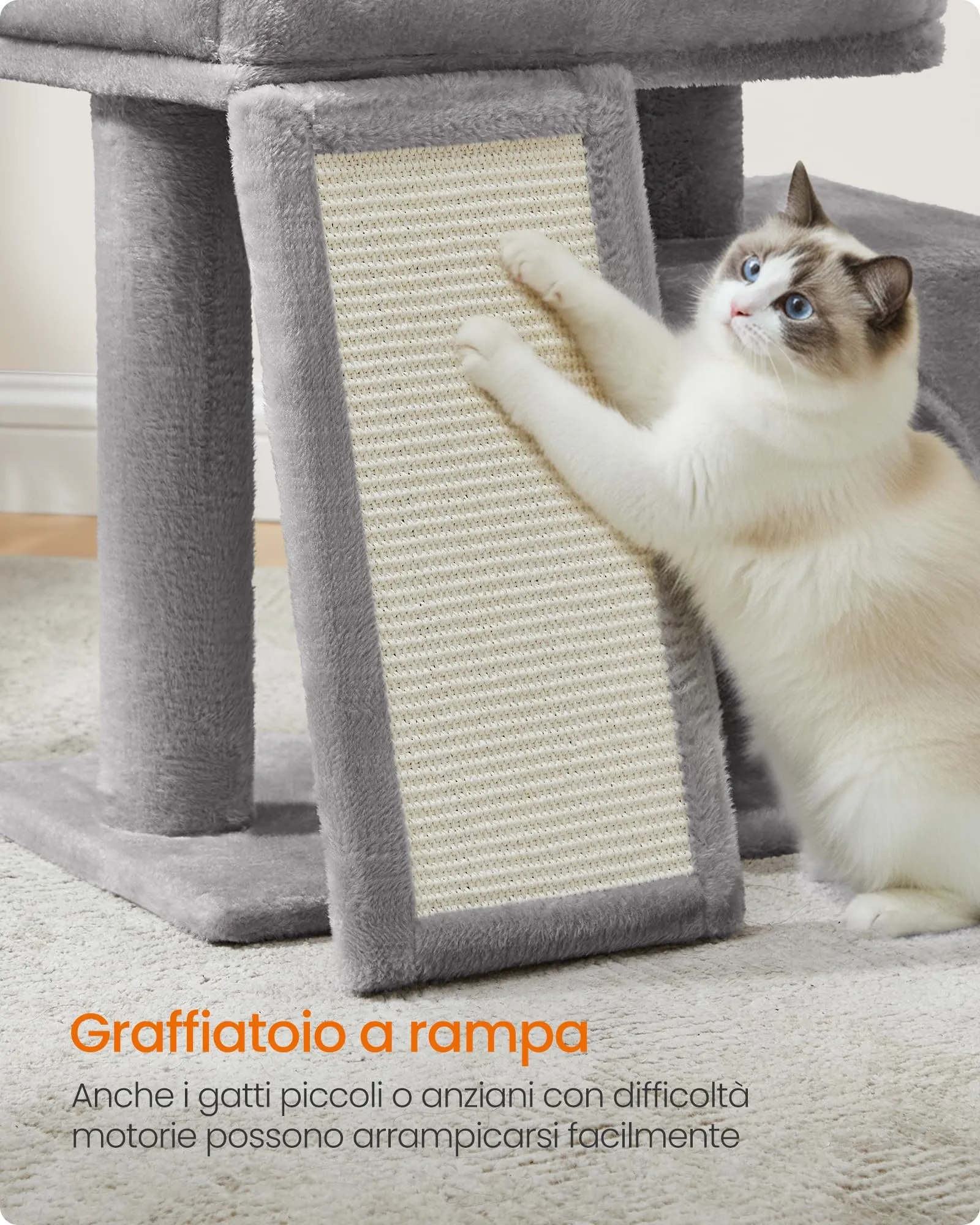 Feandrea Albero per Gatti Piccolo con Casetta e Rampa Graffiatoio, Grigio Tortora PCT010GD01 - immagine 5