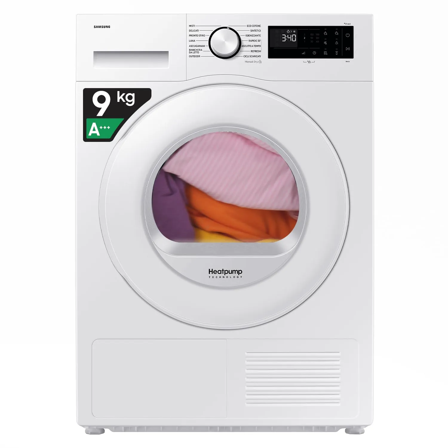 Samsung Crystal EcoDry DV90DG52A0TE Asciugatrice, 9 kg, Pompa di Calore, Wifi, Optimal Dry Sensor, Display Led, Filtro 2 in 1, 60x85x60 cm - immagine 1