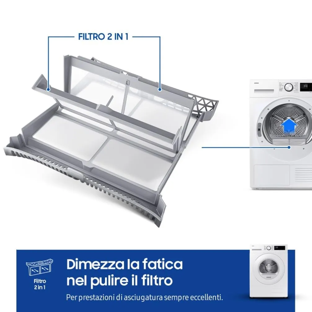 Samsung Crystal EcoDry DV90DG52A0TE Asciugatrice, 9 kg, Pompa di Calore, Wifi, Optimal Dry Sensor, Display Led, Filtro 2 in 1, 60x85x60 cm - immagine 5