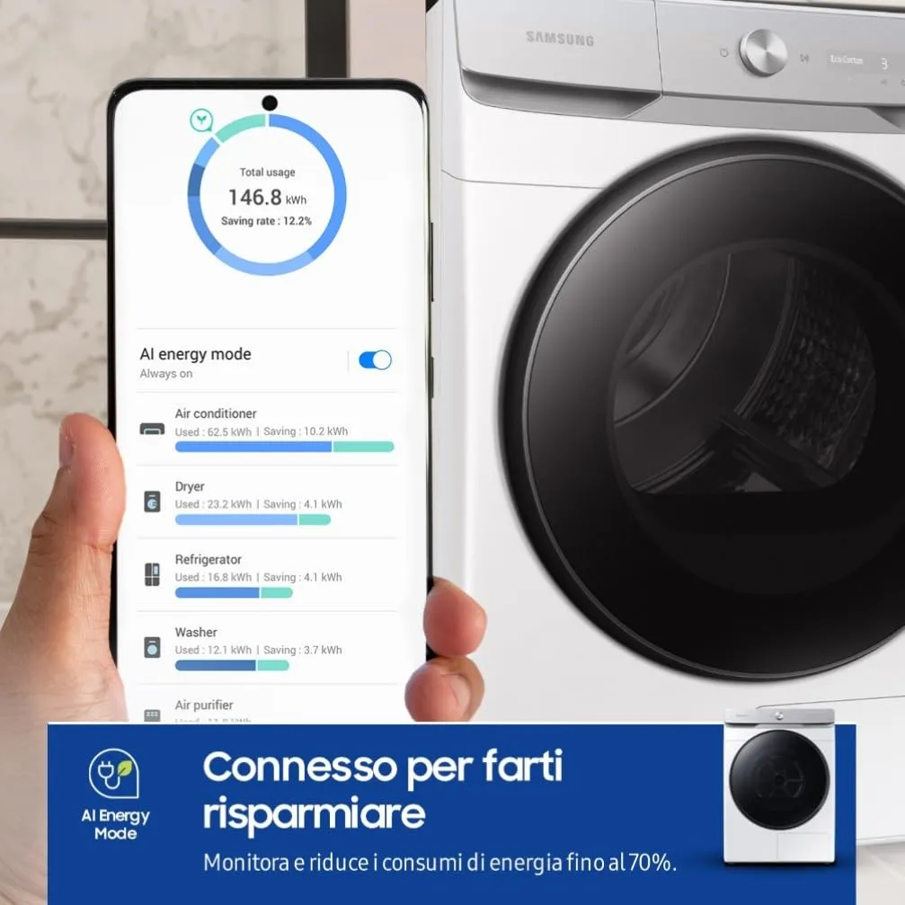 Samsung Asciugatrice DV16DG8600BW/U3, 16 kg, Pompa di Calore, Wifi, AI Dry, 68,6 x 98,4 x 84,4 cm - immagine 3