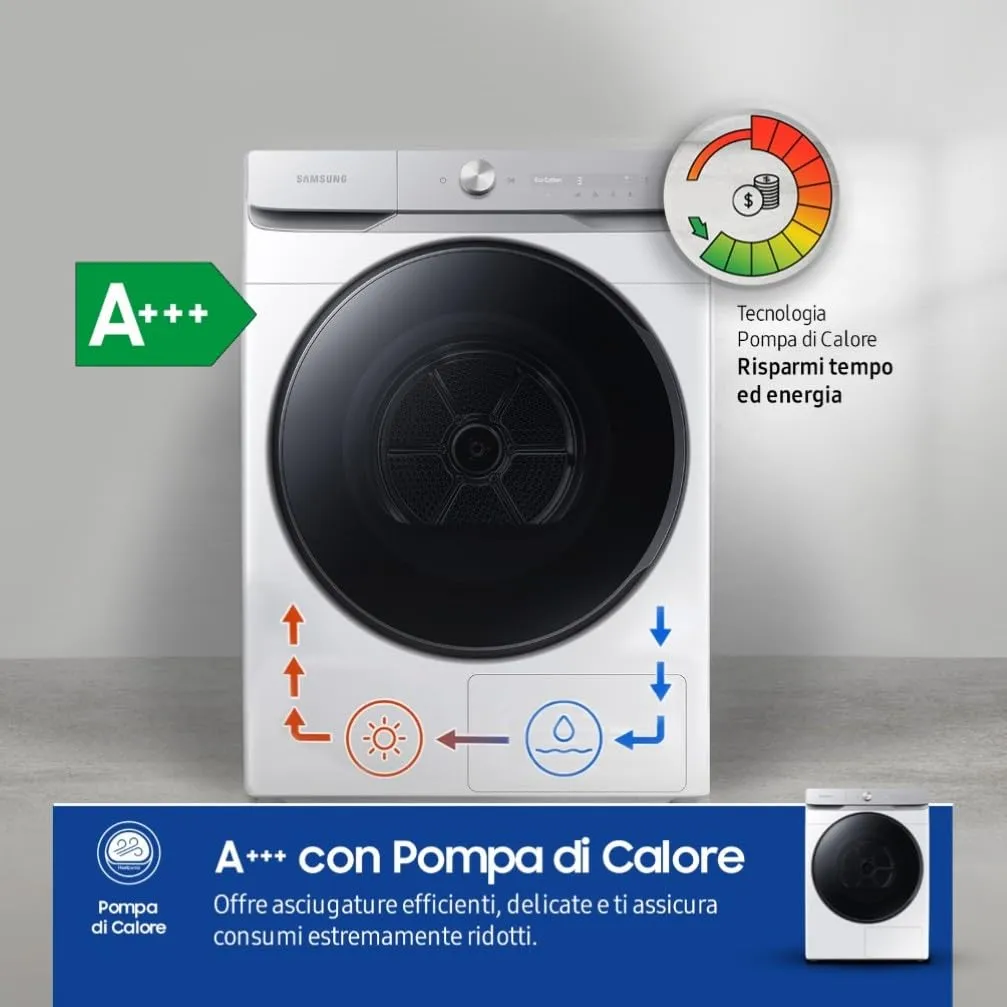 Samsung Asciugatrice DV16DG8600BW/U3, 16 kg, Pompa di Calore, Wifi, AI Dry, 68,6 x 98,4 x 84,4 cm - immagine 5